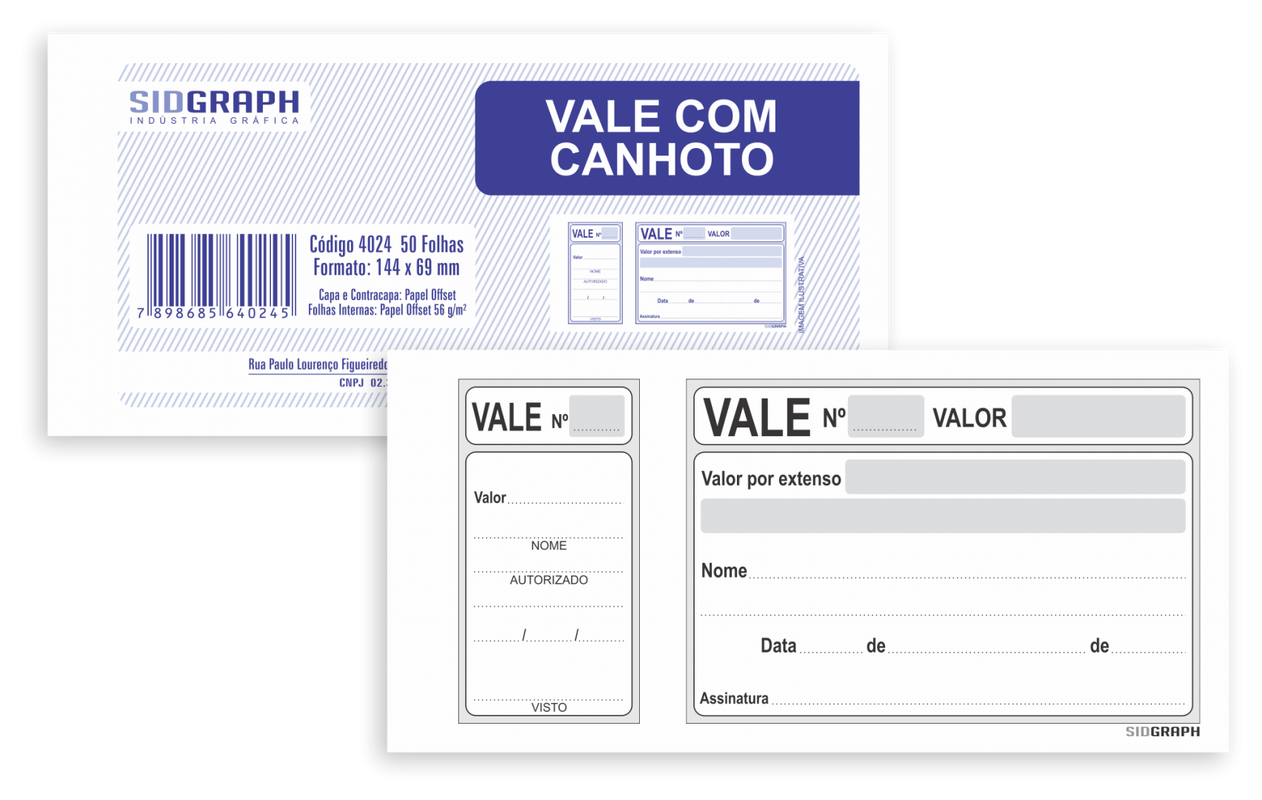 Vale com Canhoto - 50 folhas - 144x69mm - Sidgraph (7898685640245)
