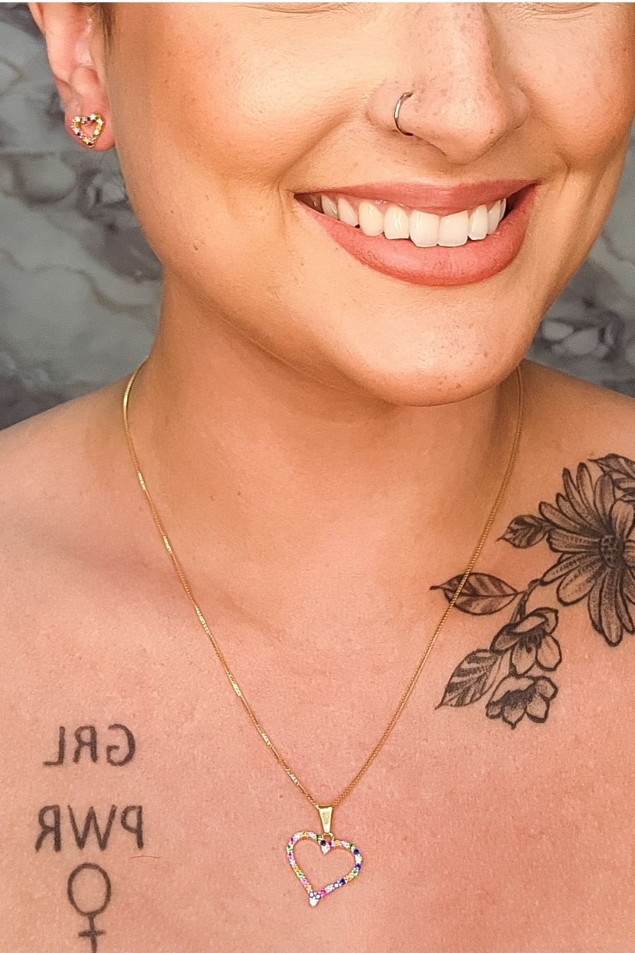 Conjunto Corações com Zircônia Colorida Banhado em Ouro 18k (CJ0028)