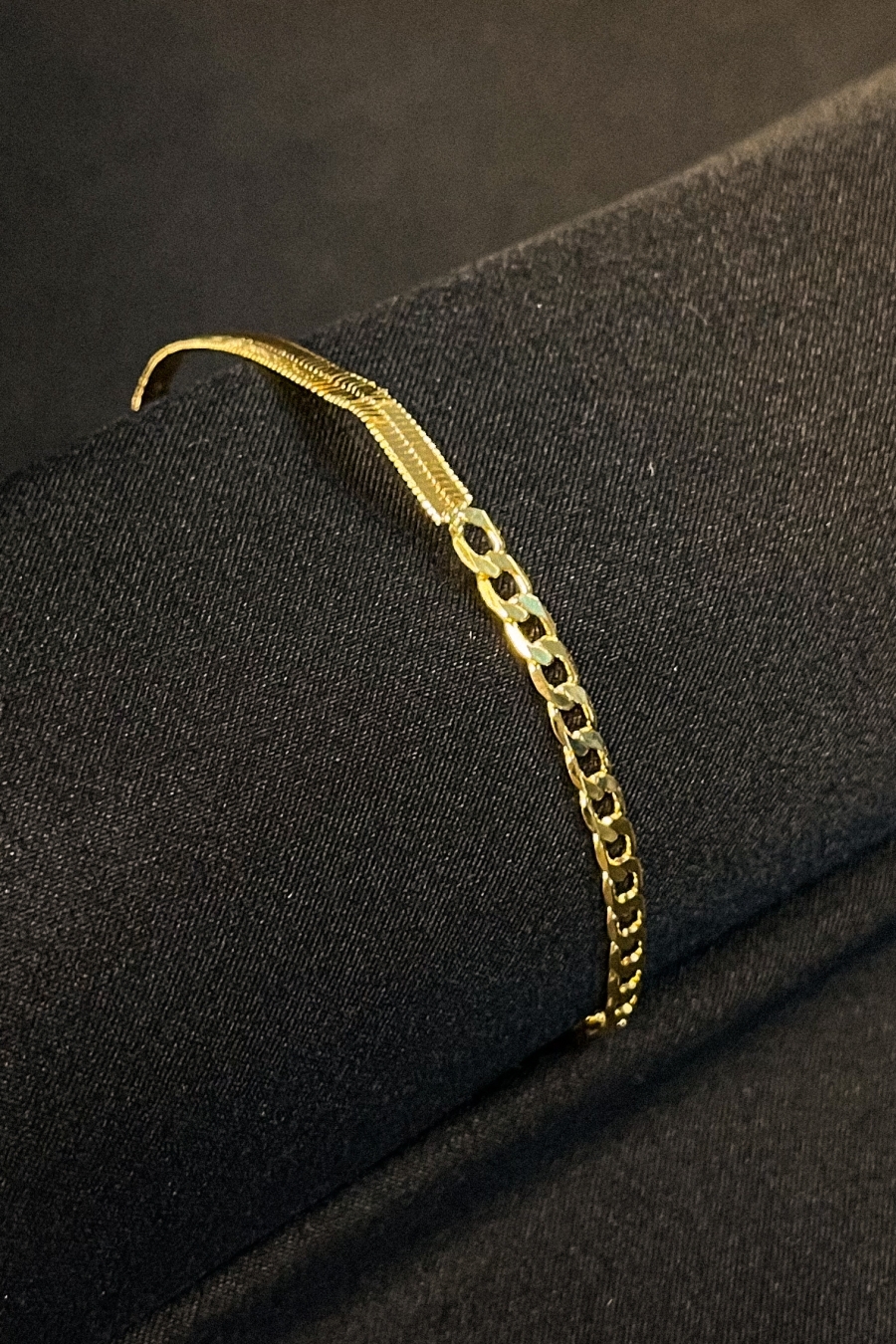 Pulseira Meia Fita Meia Corrente Banhado em Ouro 18k (PL0071)