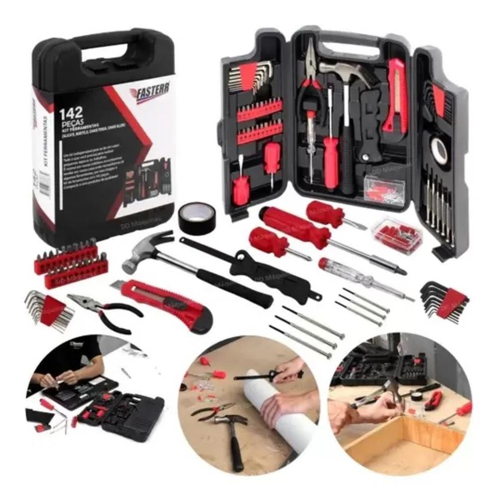 Kit Ferramentas 142 Peças Maleta Chaves Martelo Soquetes (7015)