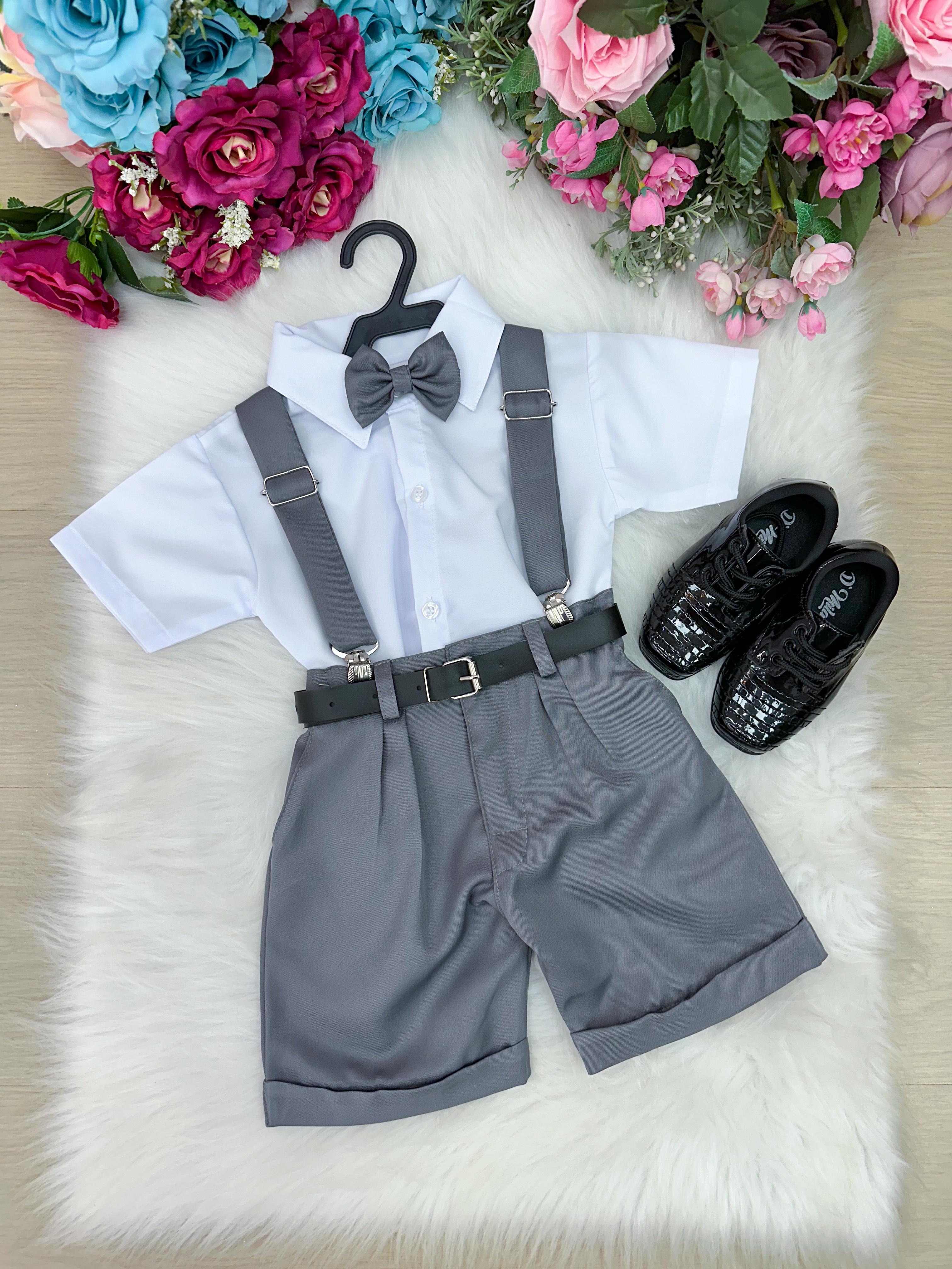 Conjunto Miss Cherry Meninos Social Shorts Ravi Cinza Grafite (CONJMSSCHRVICIZGFITE)