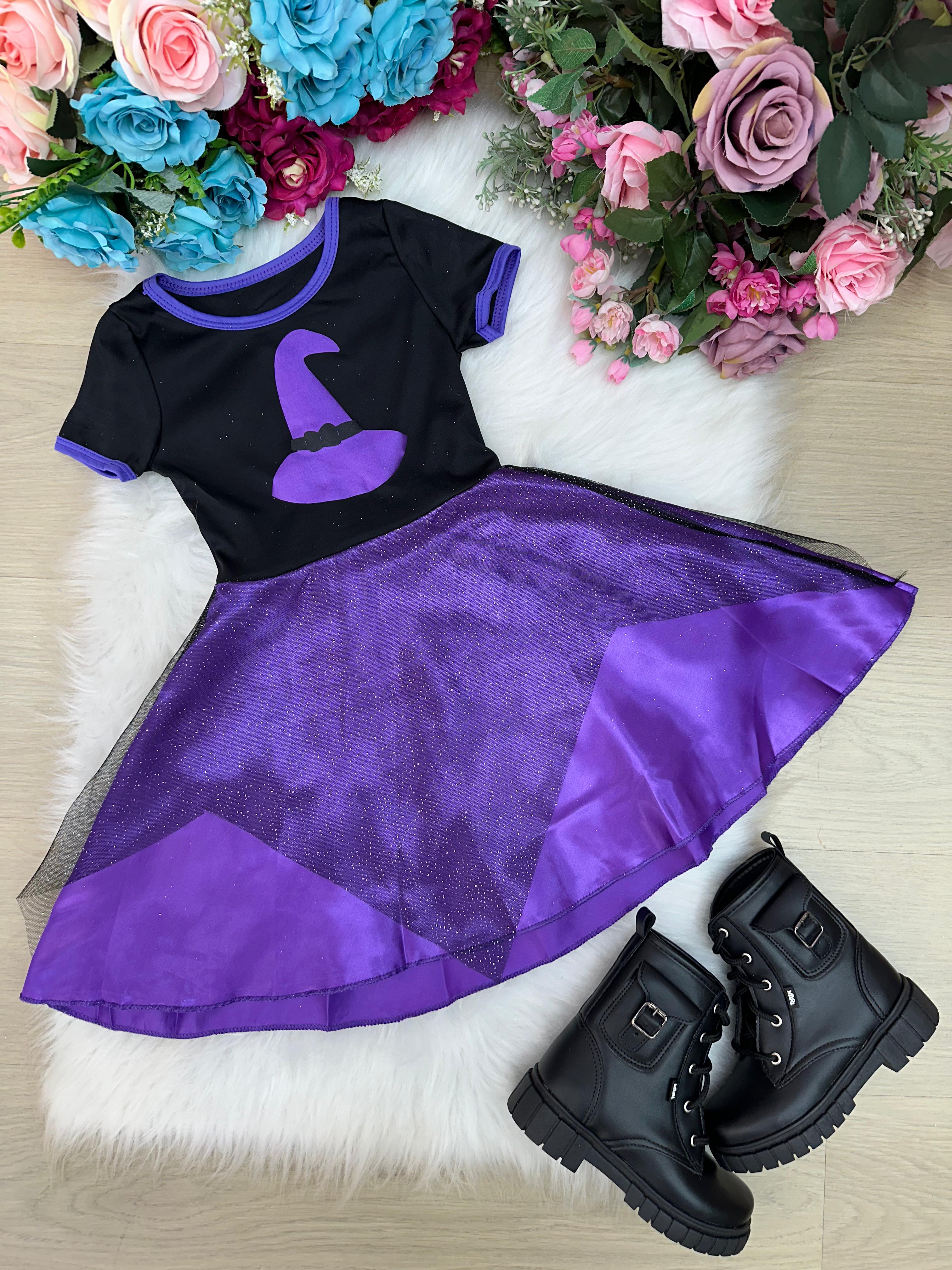 Fantasia Halloween Menina Bruxinha Roxa (FTSHLLWNMNABXINHARXA)