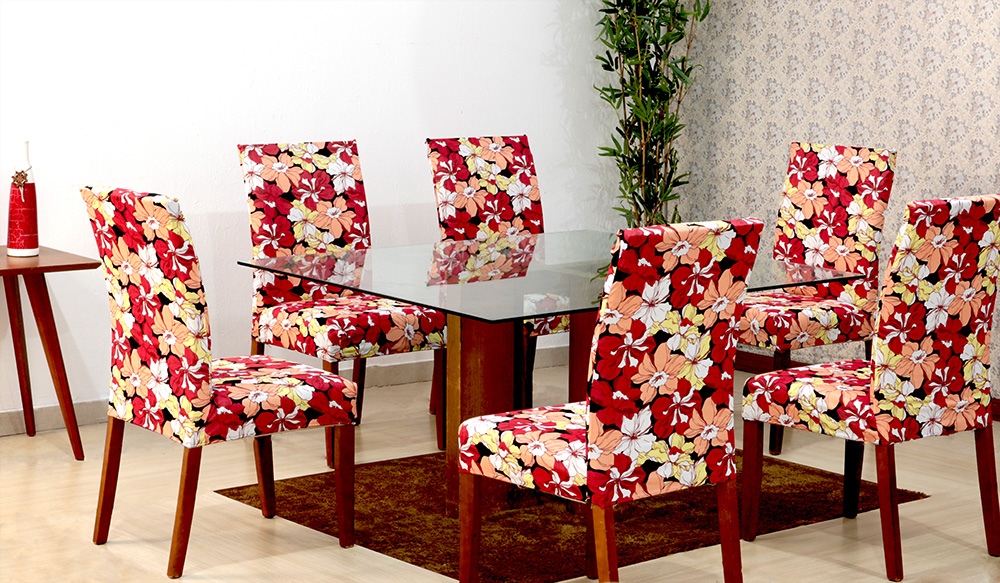 Capas de Cadeira 04 Lugares Floral Vermelho (5715)