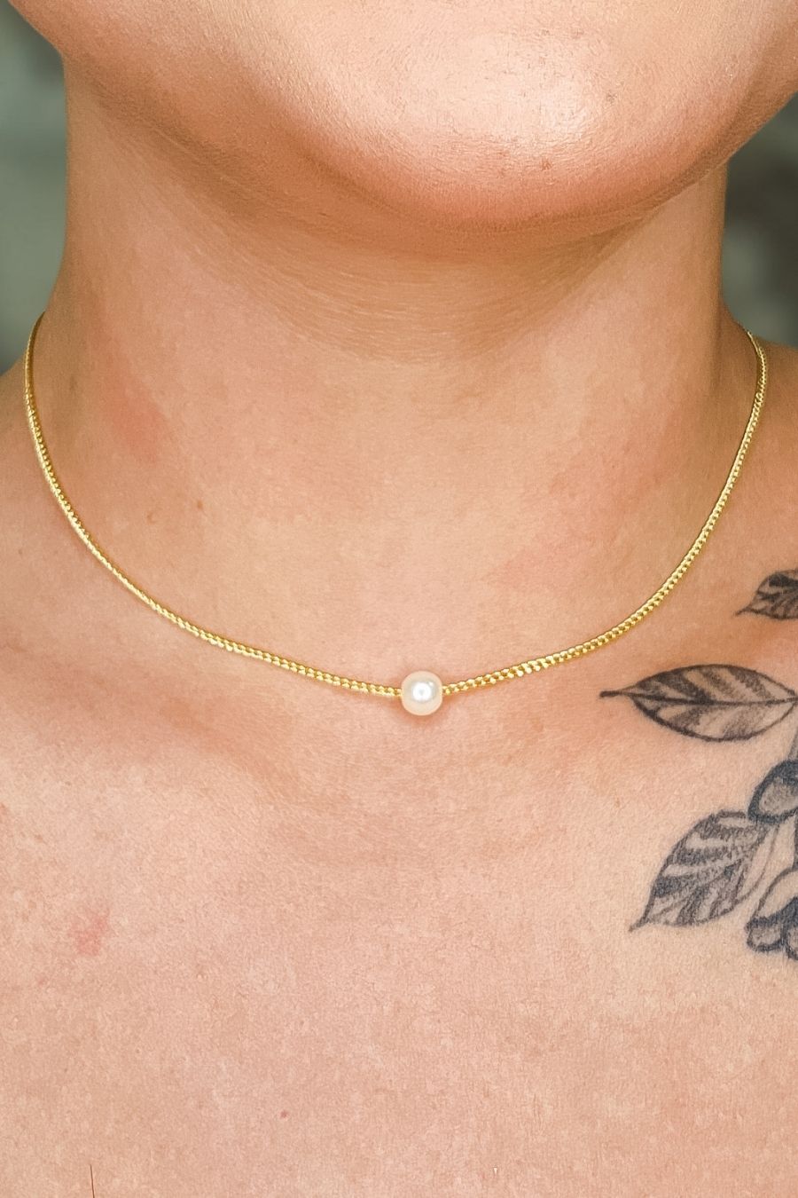 Choker Com Uma Pérola Banhado em Ouro 18k (CK0025)