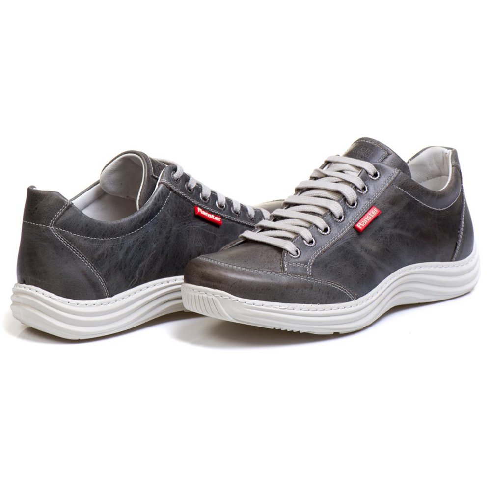 Sapatênis Casual Conforto Couro Cinza 3001 (RT3001MSTGRF)
