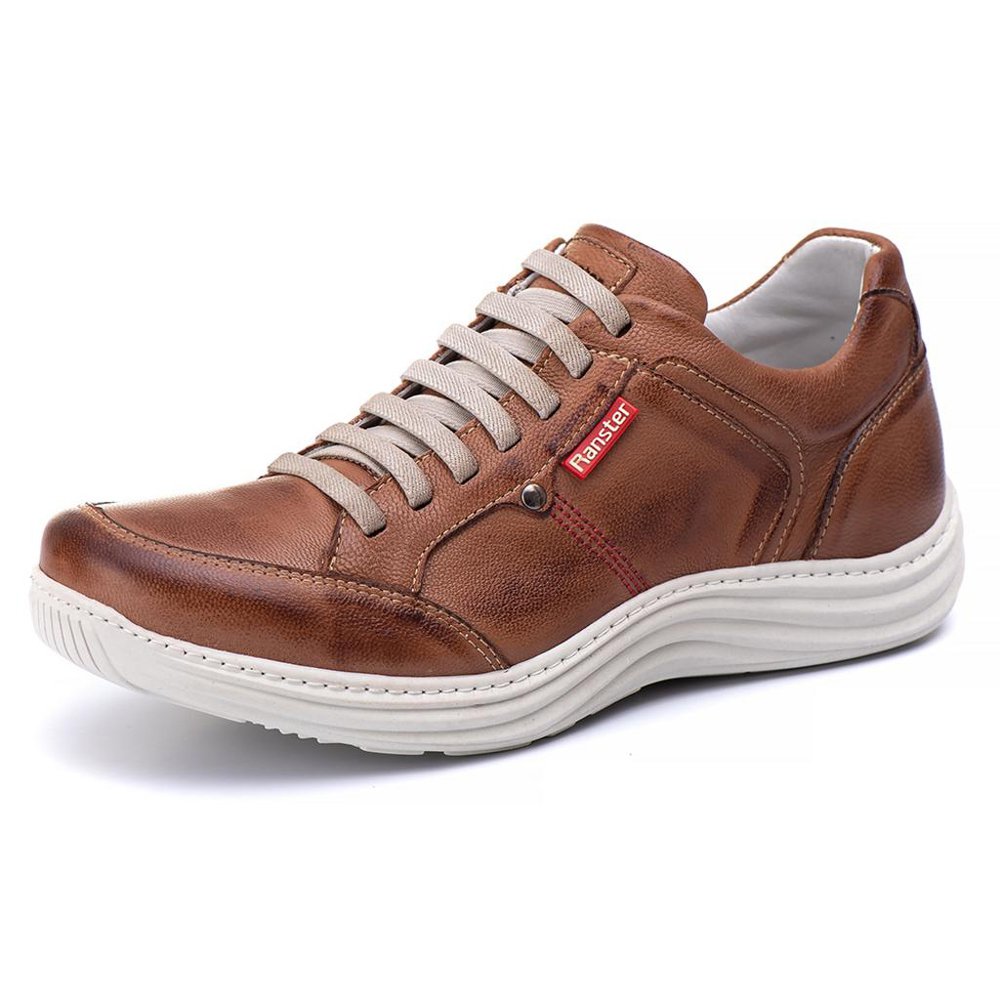 Sapatênis Casual Conforto Couro Marrom Claro (RT3000MSTCAS)