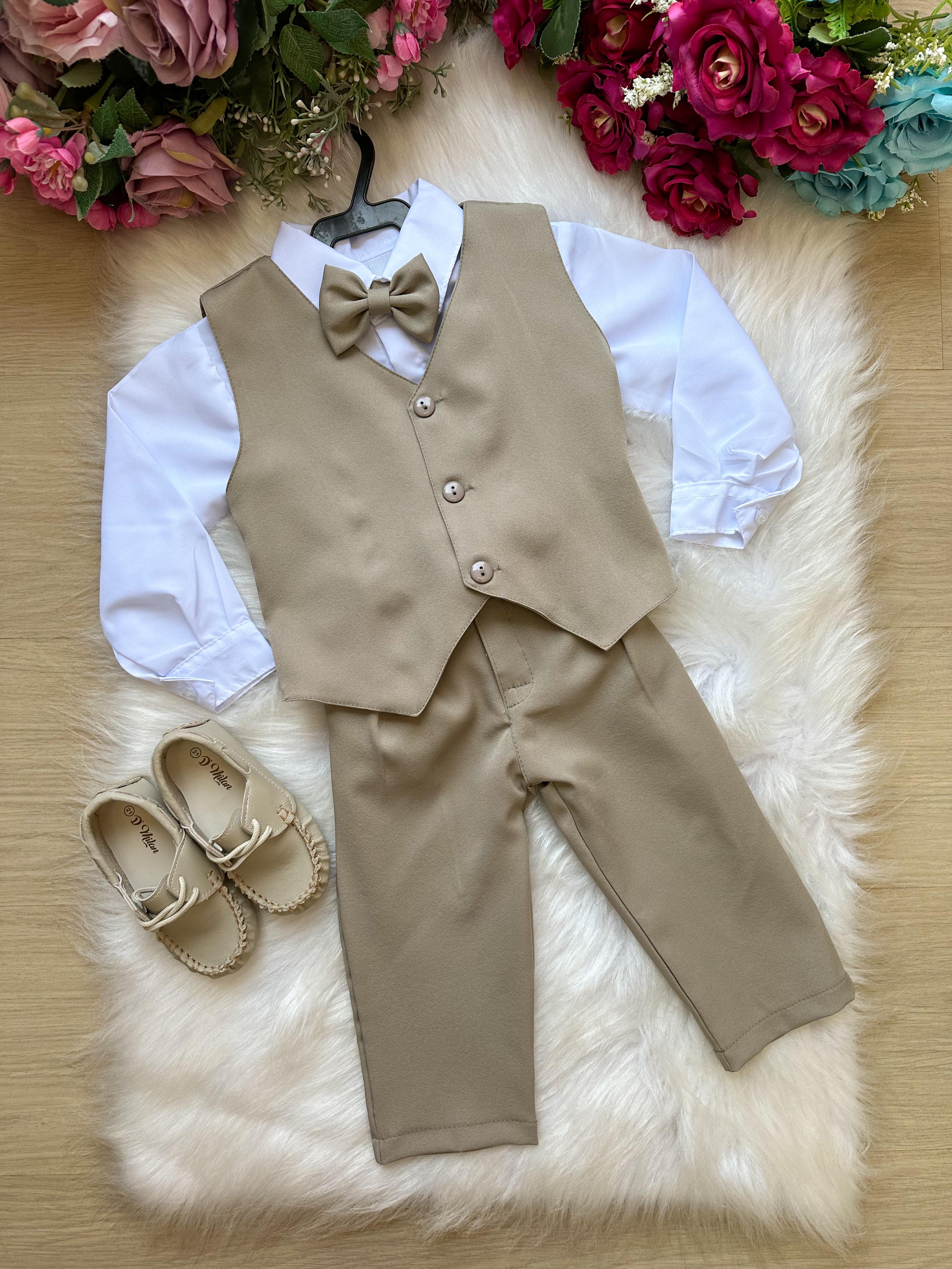 Conjunto Miss Cherry Social Leonardo Colete Bege - Marrom (CNJTMSSCHRSCLLRDCLTBGMRRM)