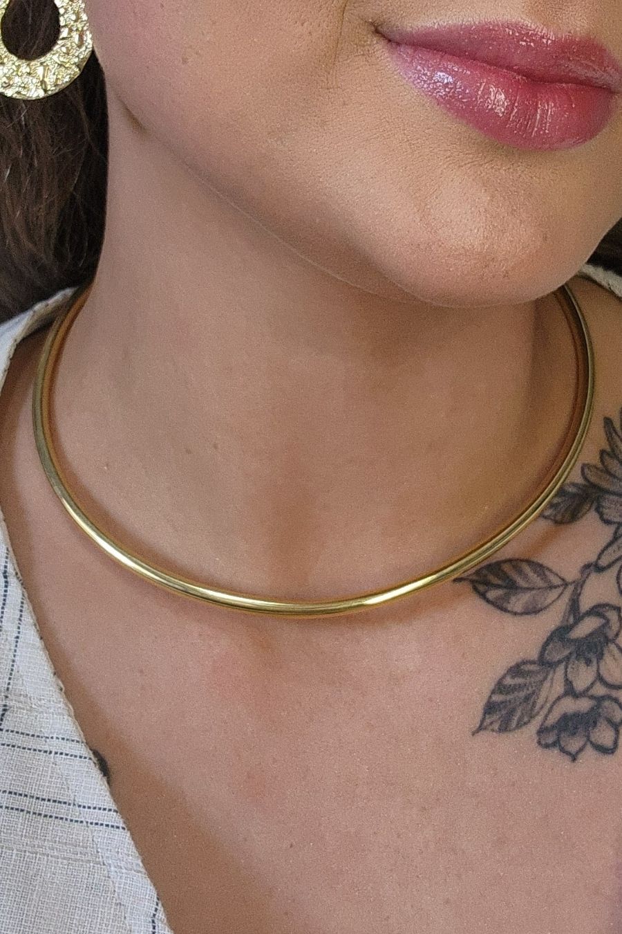 Choker Circular Aro Tubo Banhado em Ouro 18k (CK0019)