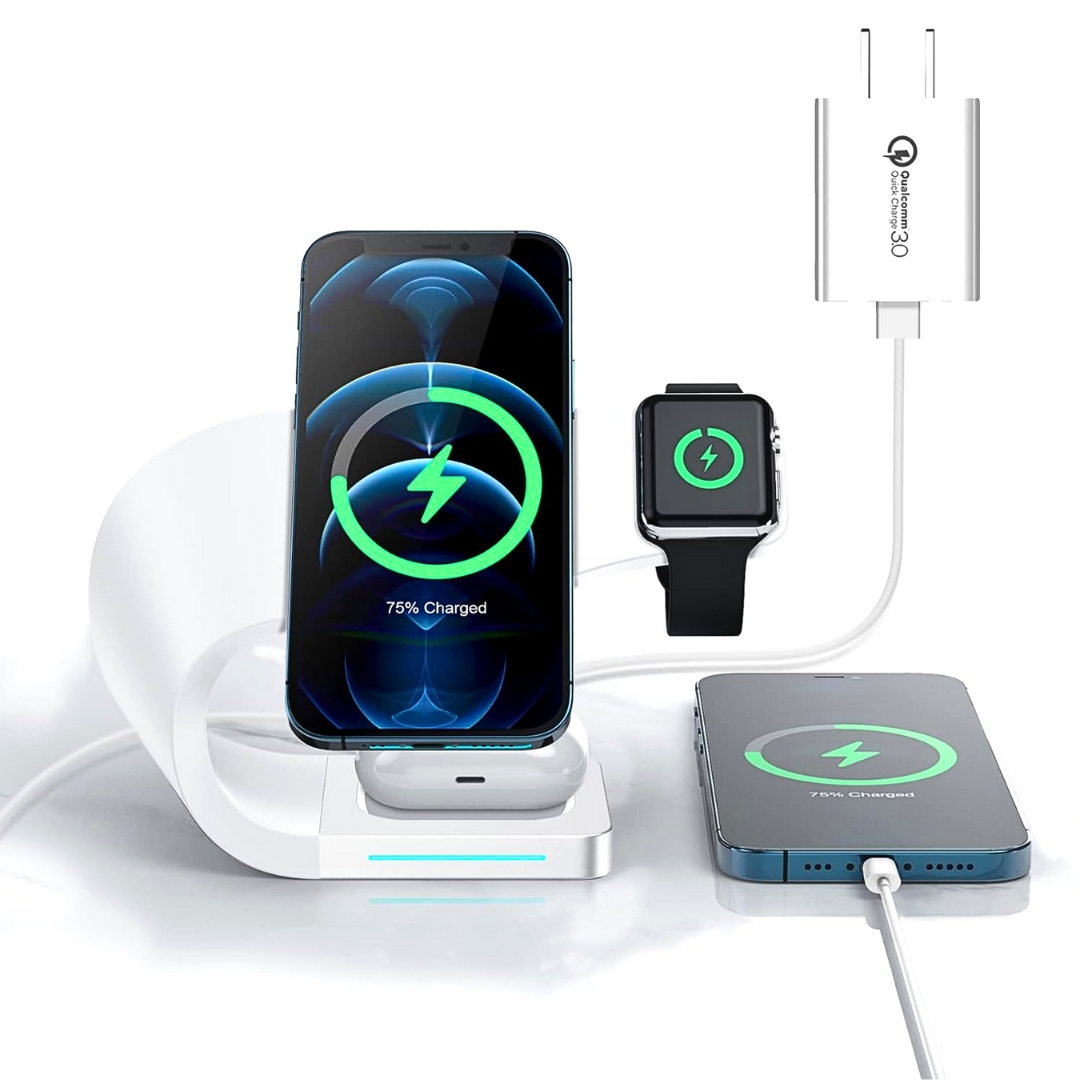 Carregador Moderno Indução sem fio 4 em 1 MagSafe para iPhone, AirPods e Apple Watch (2990)