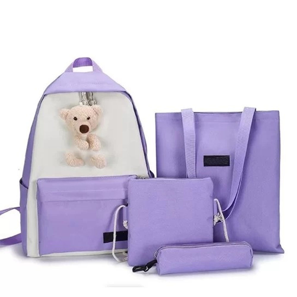 Kit Mochila Ursinho 4 em 1 Multifuncional Impermeável Necessaire Estojo Bolsa Maternidade Mamãe Bebe Cor Roxo (10789_2619)