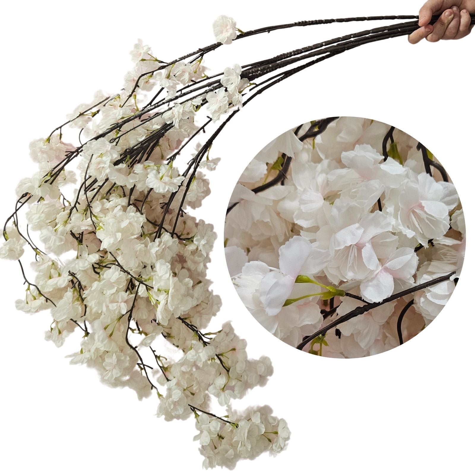 Kit 3 Hastes Galho Pendente de Cerejeira Rosa e Branco Decoração de Ambientes 1,39cm (MCDEC0101)