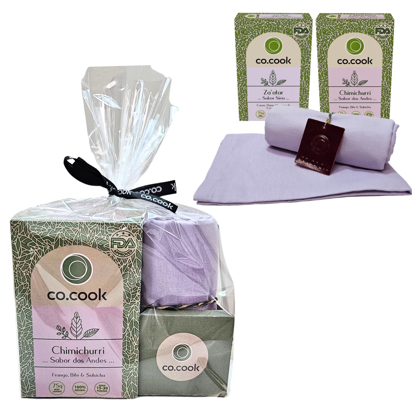 CoCook Kit Trio Presente Tempero Carne Chimichurri Za'atar com Guardanapo de Tecido (CoKit2TFrPxGUA2)