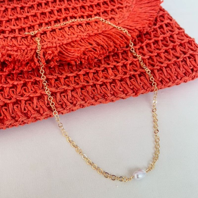 CHOKER PÉROLA ORGÂNICA NA CORRENTE DE ELOS REDONDOS (020260)
