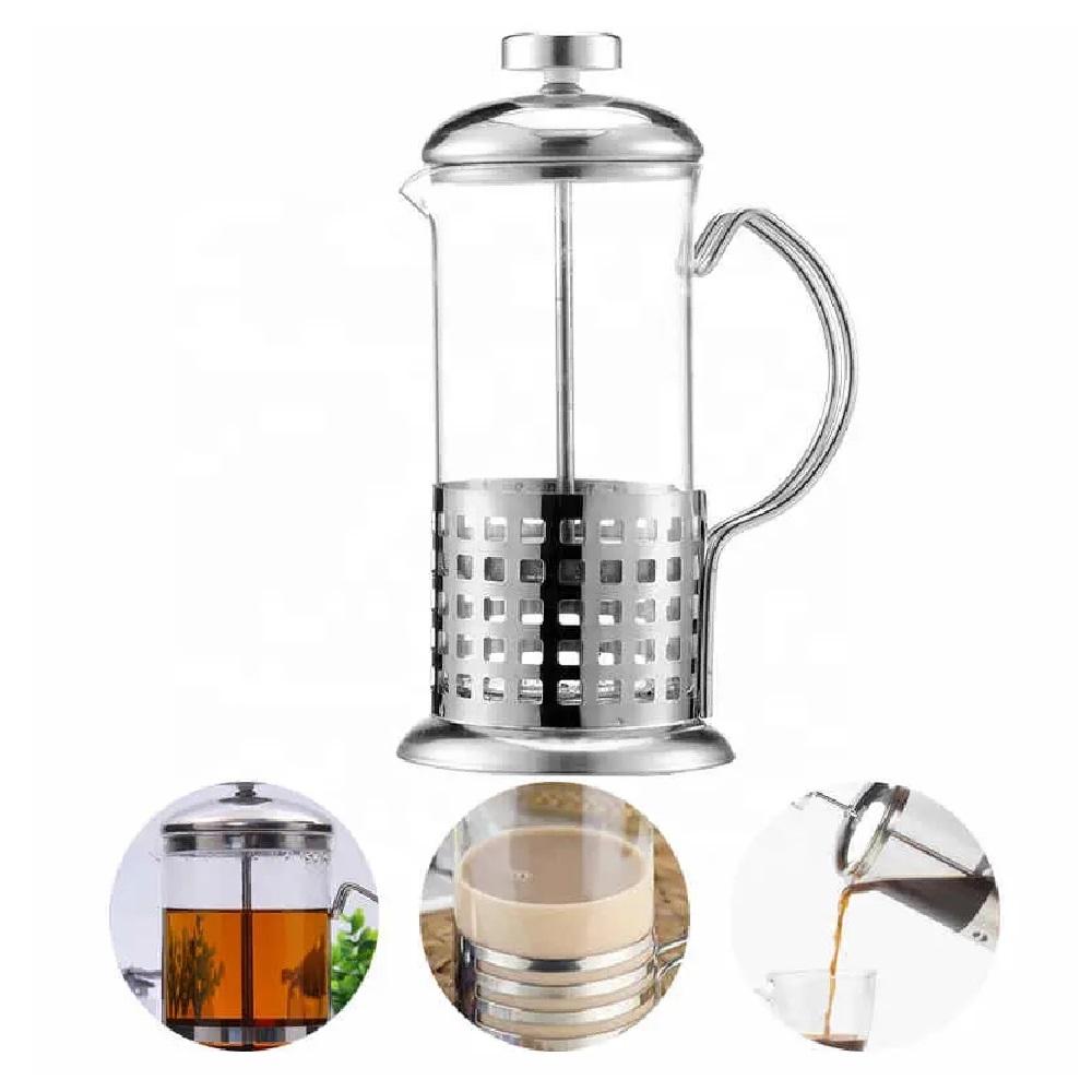 CAFETEIRA FRANCESA EM INOX DECORADA PRENSA CHALEIRA EM VIDRO CREMEIRA BULE FRENCH PRESS LUXO 350ML (1528)