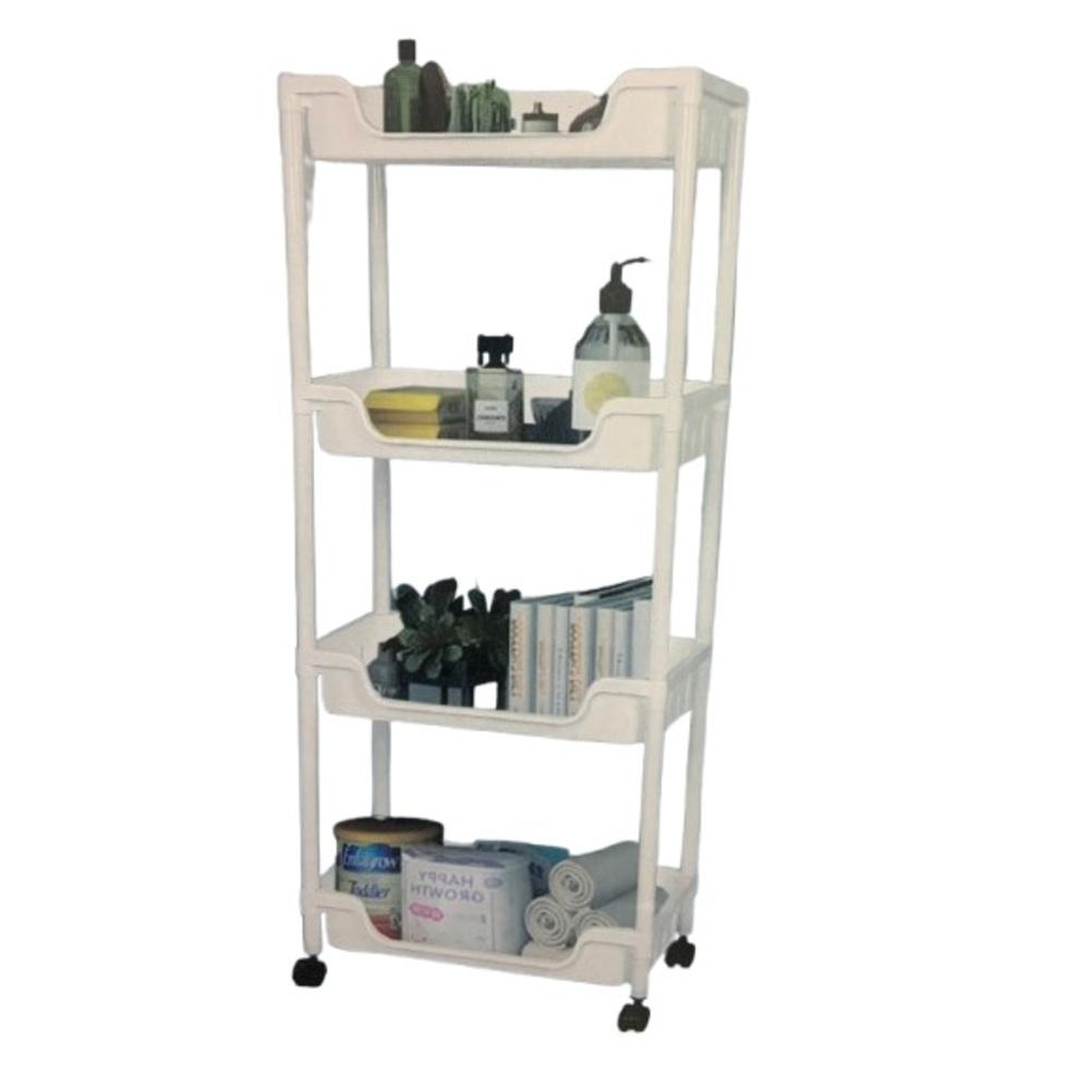 CARRINHO ORGANIZADOR COZINHA MULTIUSO MANICURE BRINQUEDOS 4 PRATELEIRAS FRUTEIRA QUARTO ESCRITORIO VARANDA BRANCO (6703)