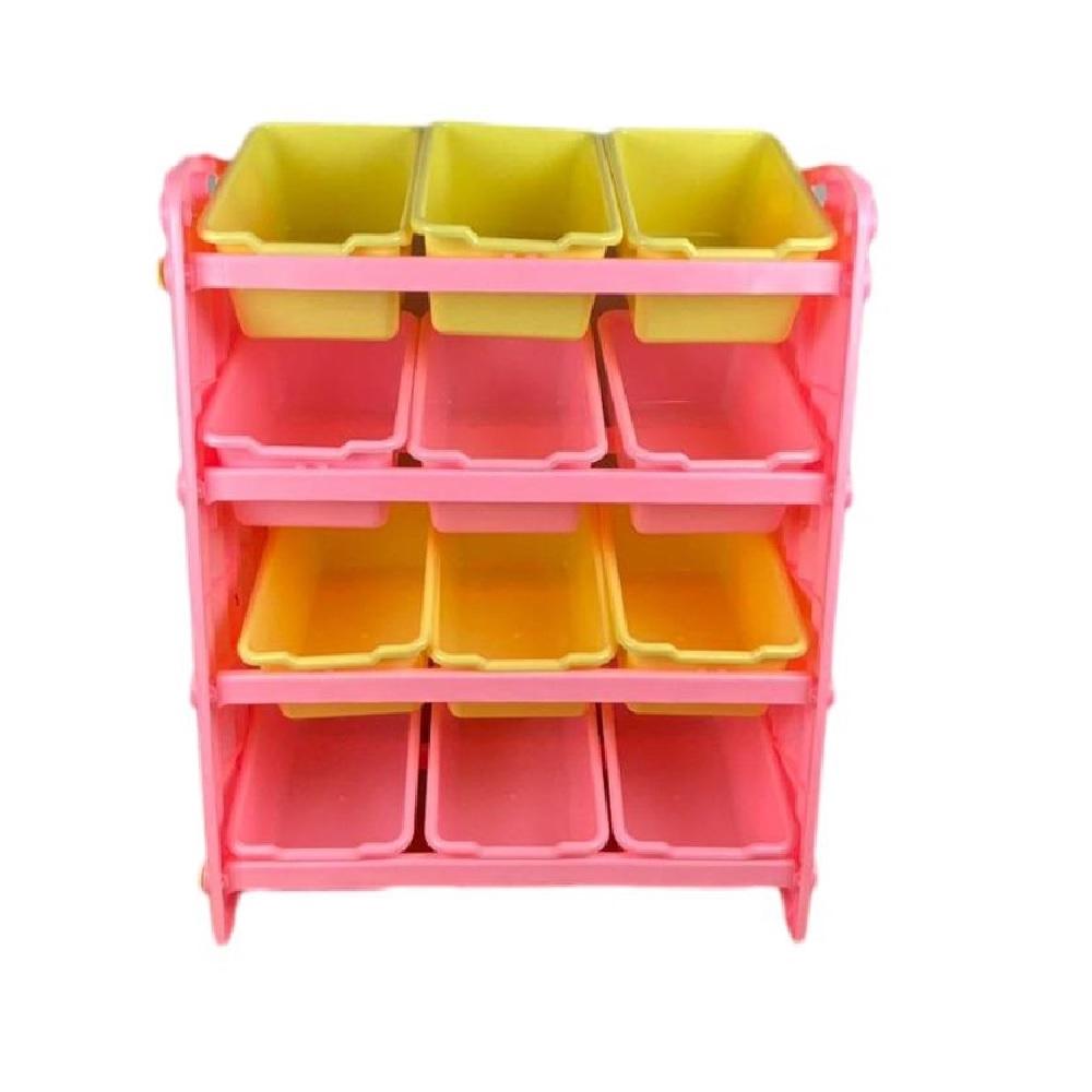 ESTANTE BAU ORGANIZADOR BRINQUEDOS NICHO COLORIDO CAIXAS 12 GAVETAS ARMARIO INFANTIL QUARTO MENINAS ROSA (7031)