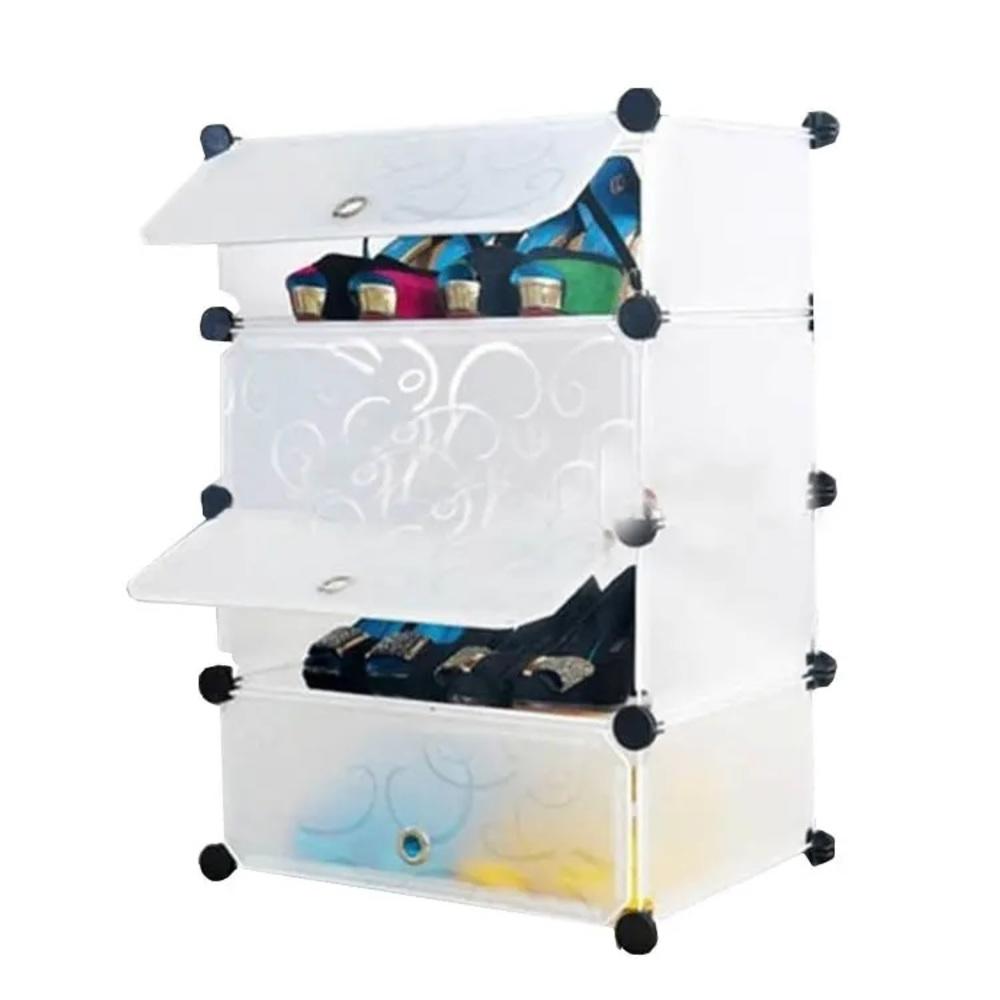 GUARDA ROUPA SAPATEIRA MODULAR 4 PRATELEIRAS PORTATIL ORGANIZADOR BRINQUEDOS ARMARIO QUARTO SALA MULTIUSO BRANCO (6716)