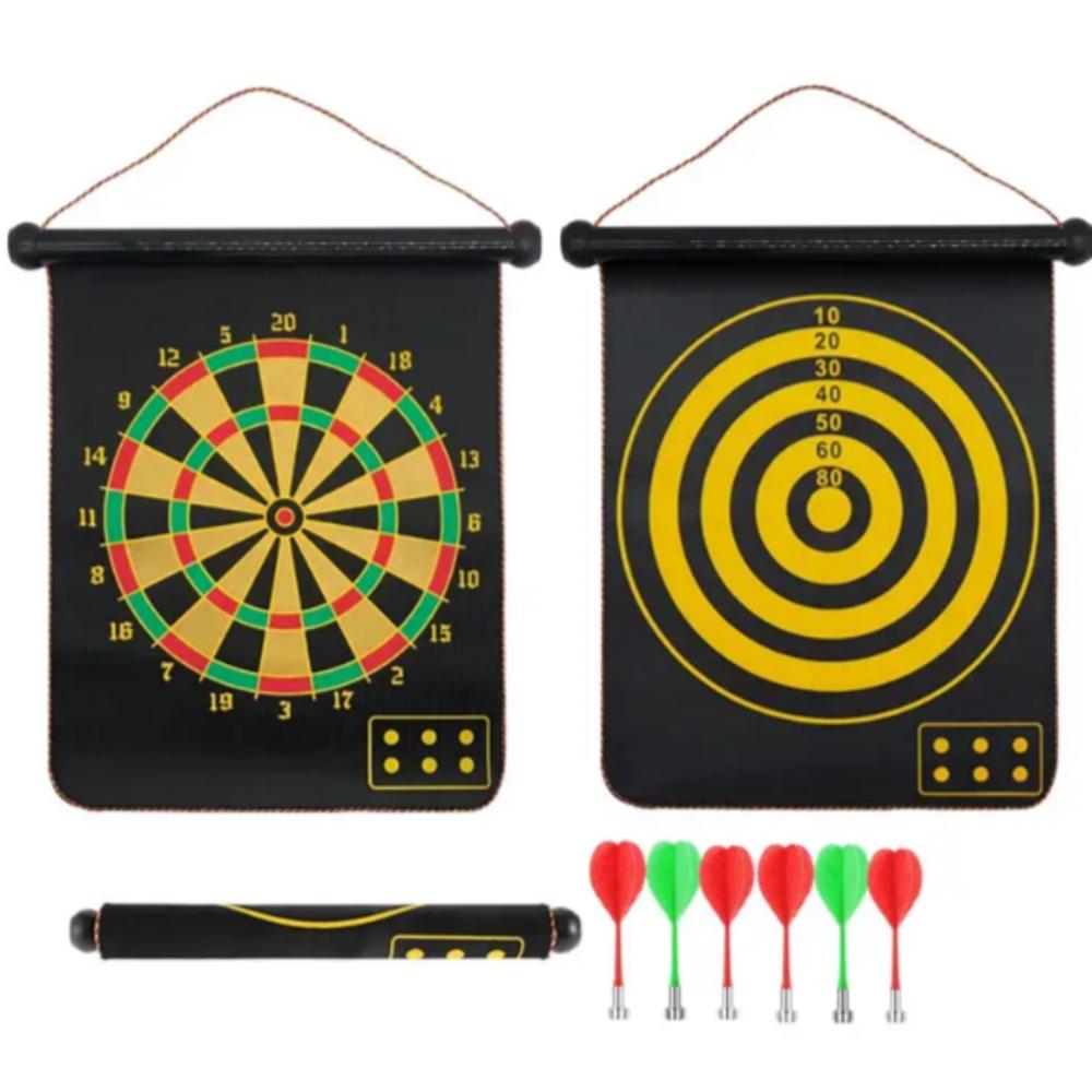 JOGO DE DARDOS MAGNETICO GRANDE TABULEIRO ALVO DUPLA FACE 38CM COM 6 PEÇAS KIT COMPLETO IMA SEGURO (2574)