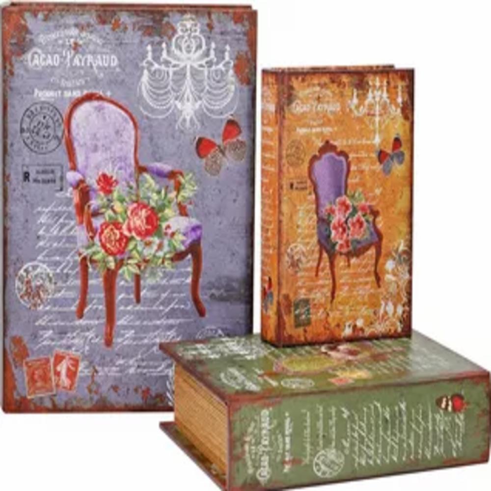 KIT 3 COFRE LIVRO FALSO DECORATIVO FAKE PORTA OBJETOS MADEIRA DOCUMENTOS ESTILO ANTIGO SECRETO CAIXA MAGNETICO (7957)
