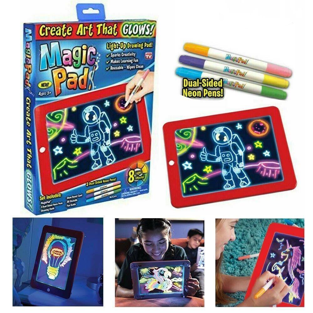 LOUSA MAGICA DE DESENHOS 30 ATIVIDADES NEON 3D LED QUADRO ILUMINADO INFANTIL KIT COMPLETO 3 CANETAS TABLET CRIANÇA AVISO (3016)