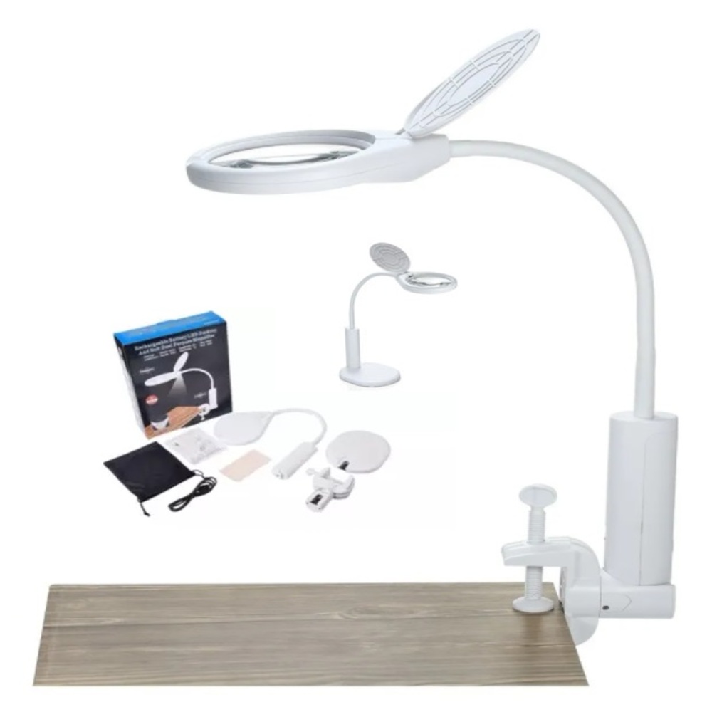 LUPA LED PROFISSIONAL MESA BANCADA LUMINARIA ESTETICA CLIP 2 EM 1 ILUMINACAO ELETRONICA LENTE DE AUMENTO (3141)