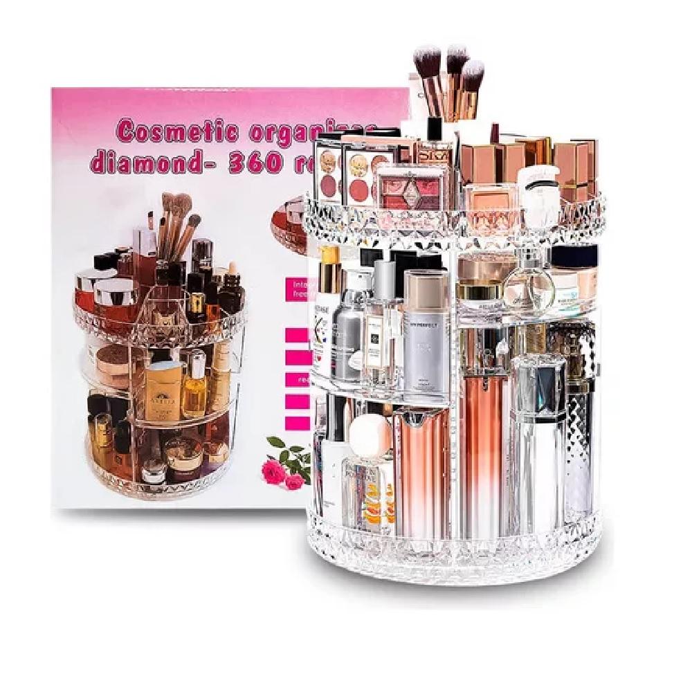 ORGANIZADOR DE COSMETICOS GIRATORIO SUPORTE PERFUMES MAQUIAGEM REDONDO AJUSTAVEL ARMAZENAGEM 3 ANDARES ACRILICO COM ROTA (1624)