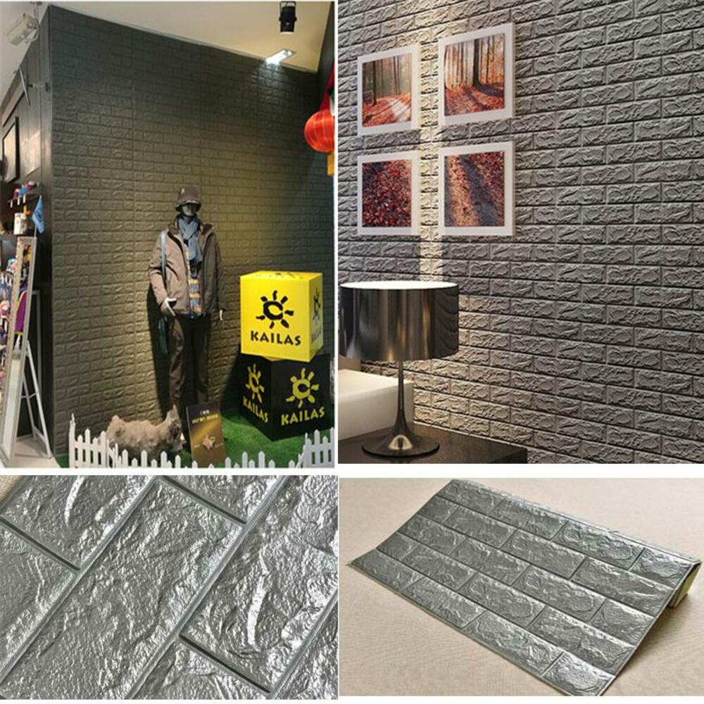 PLACA TIJOLINHO DE PAREDE PAPEL PAINEL 3D TIJOLO CINZA AUTO ADESIVO 77X70CM REVESTIMENTO ESPUMA AUTOCOLANTE (50)