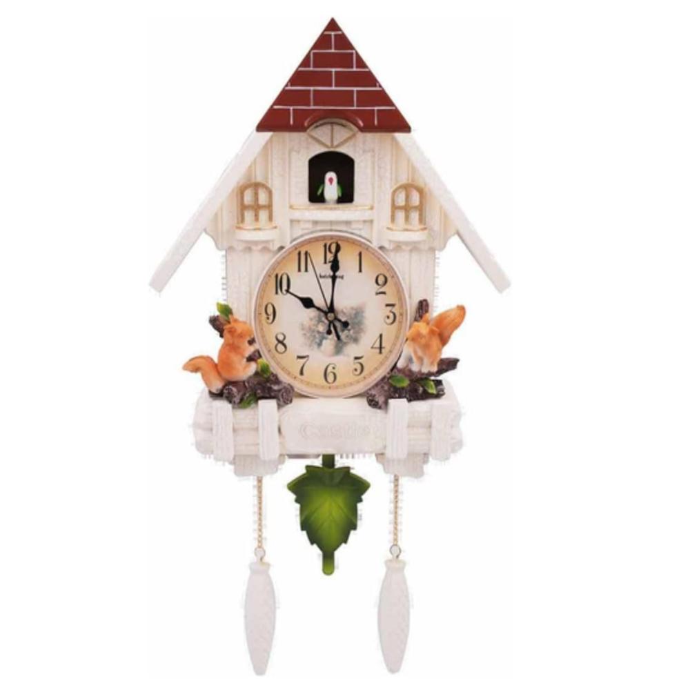 RELOGIO CUCO CLASSICO PENDULO MUSICAL ESTILO MADEIRA PASSARO BRANCO LUXO DESIGN RETRO DECORATIVO MUSICAL (7953)