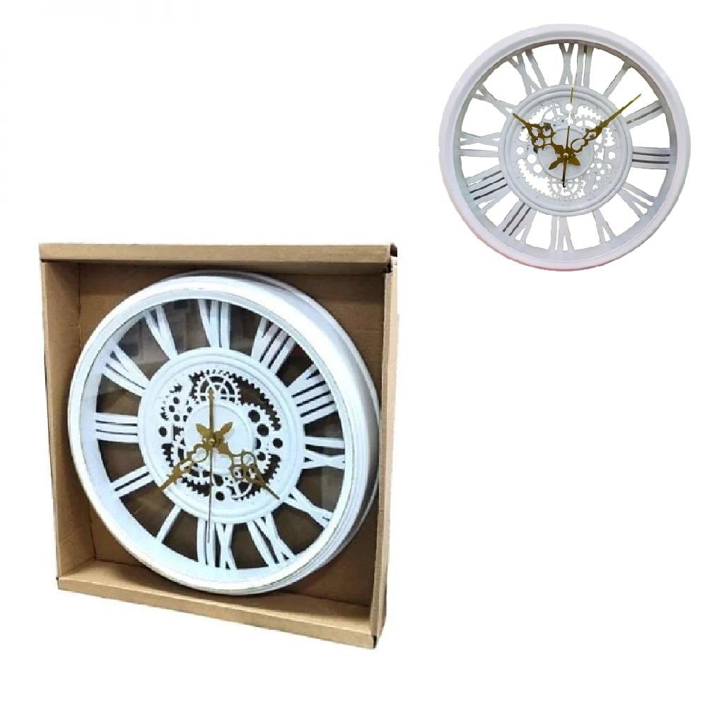 RELOGIO DE PAREDE INDUSTRIAL RUSTICO ESTILO MADEIRA DESIGN VINTAGE ROMANOS 30CM DECORATIVO BRANCO (8002)