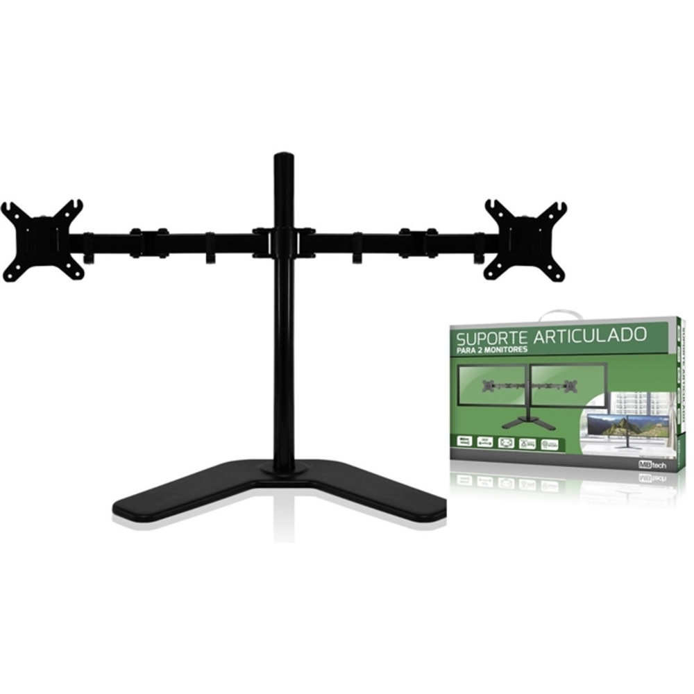 SUPORTE DUPLO MONITOR E TV DE MESA ARTICULADO 2 MONITORES COMPLETO LUXO (708)