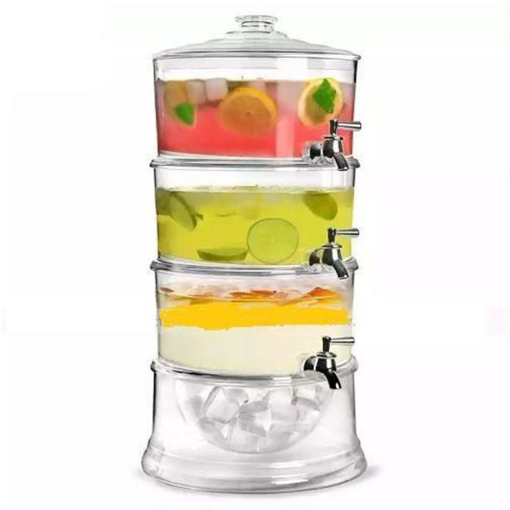 SUQUEIRA TRIPLA DISPENSER 3 EM 1 GRANDE 10,5 LITROS ACRILICA MULTIUSO EMPILHAVEL INDEPENDENTE KIT REFRESQUEIRA SUCO AGUA (2144)