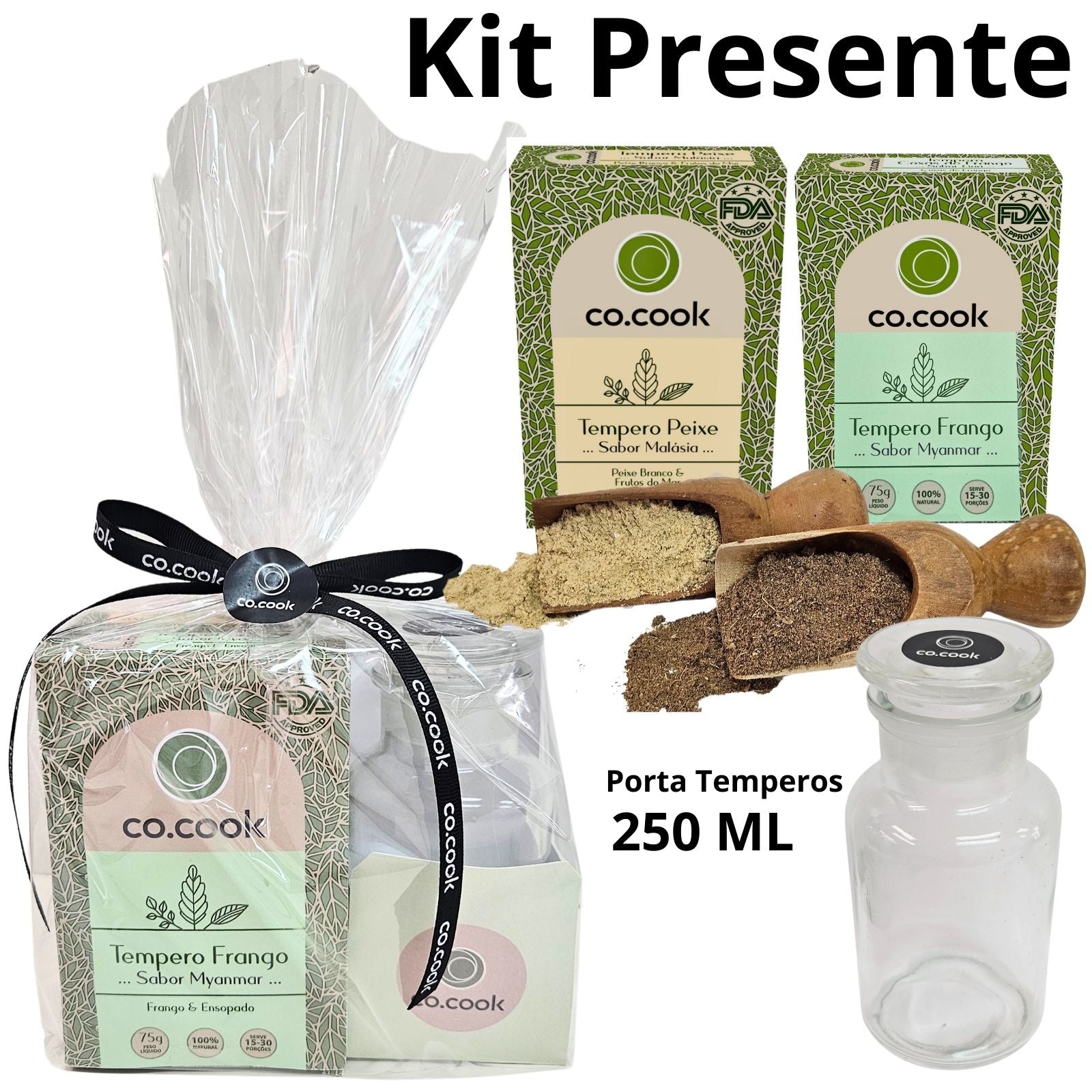 CoCook Kit Trio Presente Tempero Frango Peixe Porta Tempero 250ml (CoKit6TFrPxPT)