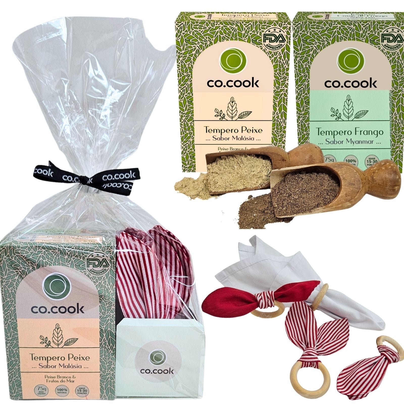CoCook Kit Trio Presente Páscoa Tempero Frango Peixe Porta Guardanapo 4 em 1 (CoKit2TFrPxPG2)