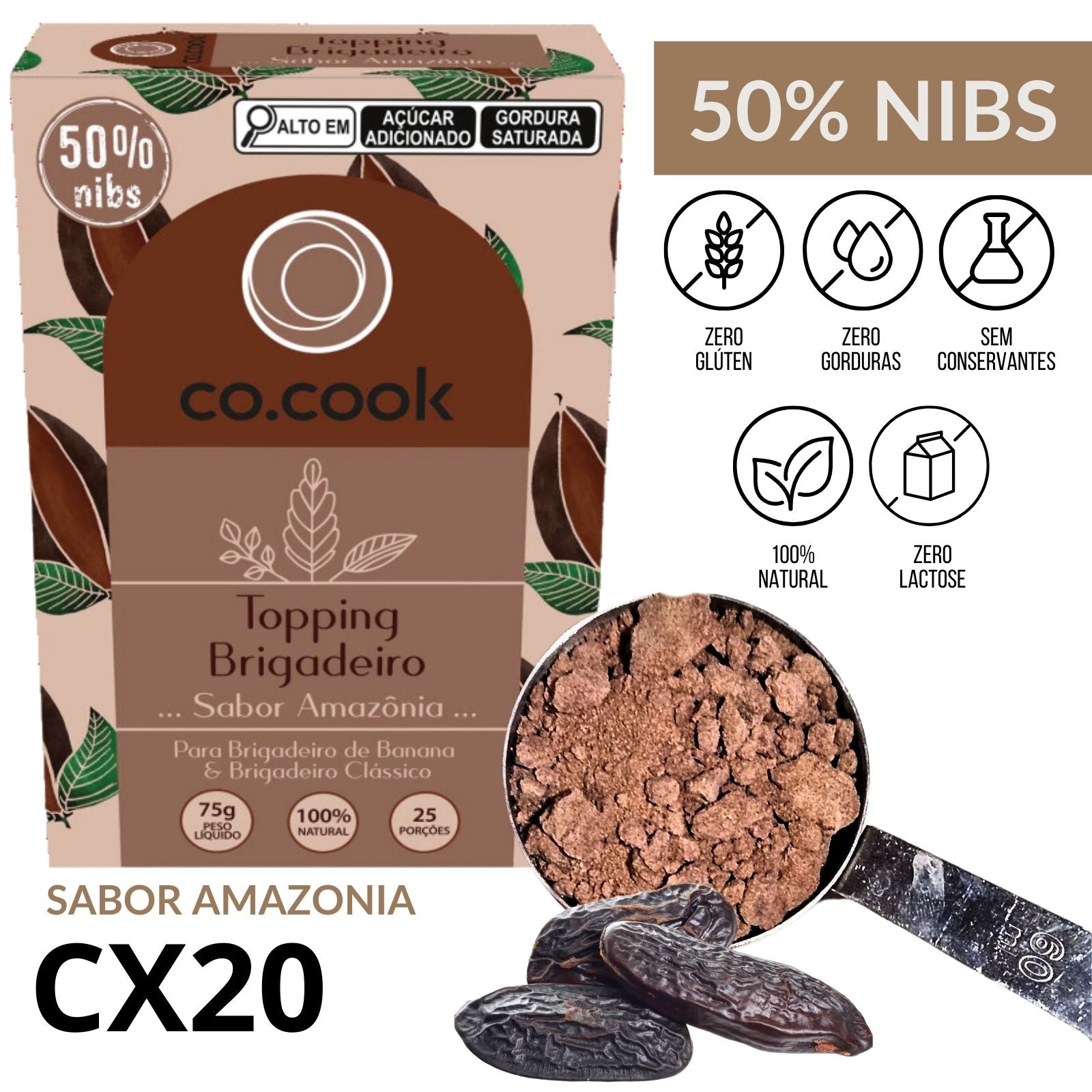 CoCook CX 20 Topping Nibs Cacau Brigadeiro Sabor Amazônia 75g (COCX20TOPBRAM)