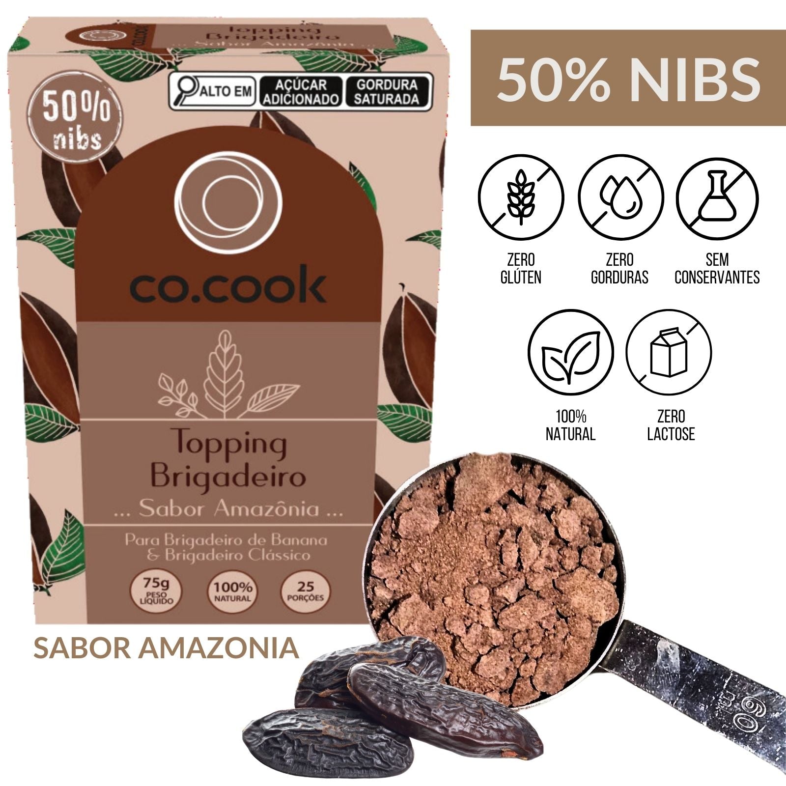 CoCook Topping Nibs de Cacau Brigadeiro Sabor Amazônia 75g (COTOPBRAM)
