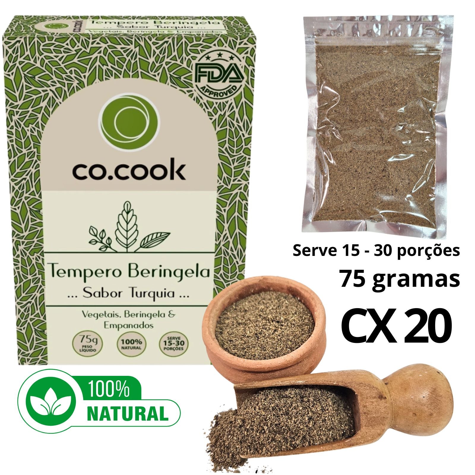 Cx 20 Tempero Arabe Funcional 100% Natural  CoCook Beringela Sabor Turquia 75g (COCX20BERJ75)