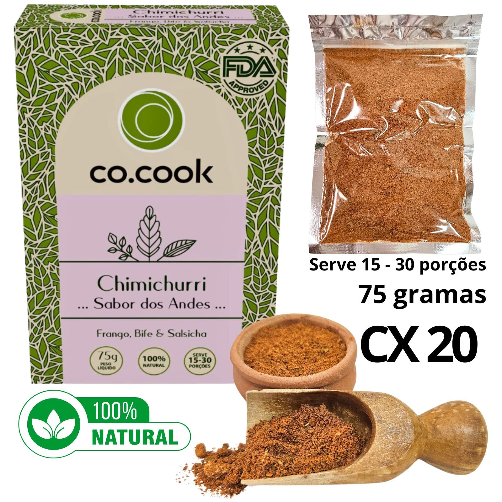 Cx 20 Tempero Funcional 100% Natural CoCook Chimichurri Sabor Andes 75g (COCX20CHIMI75)