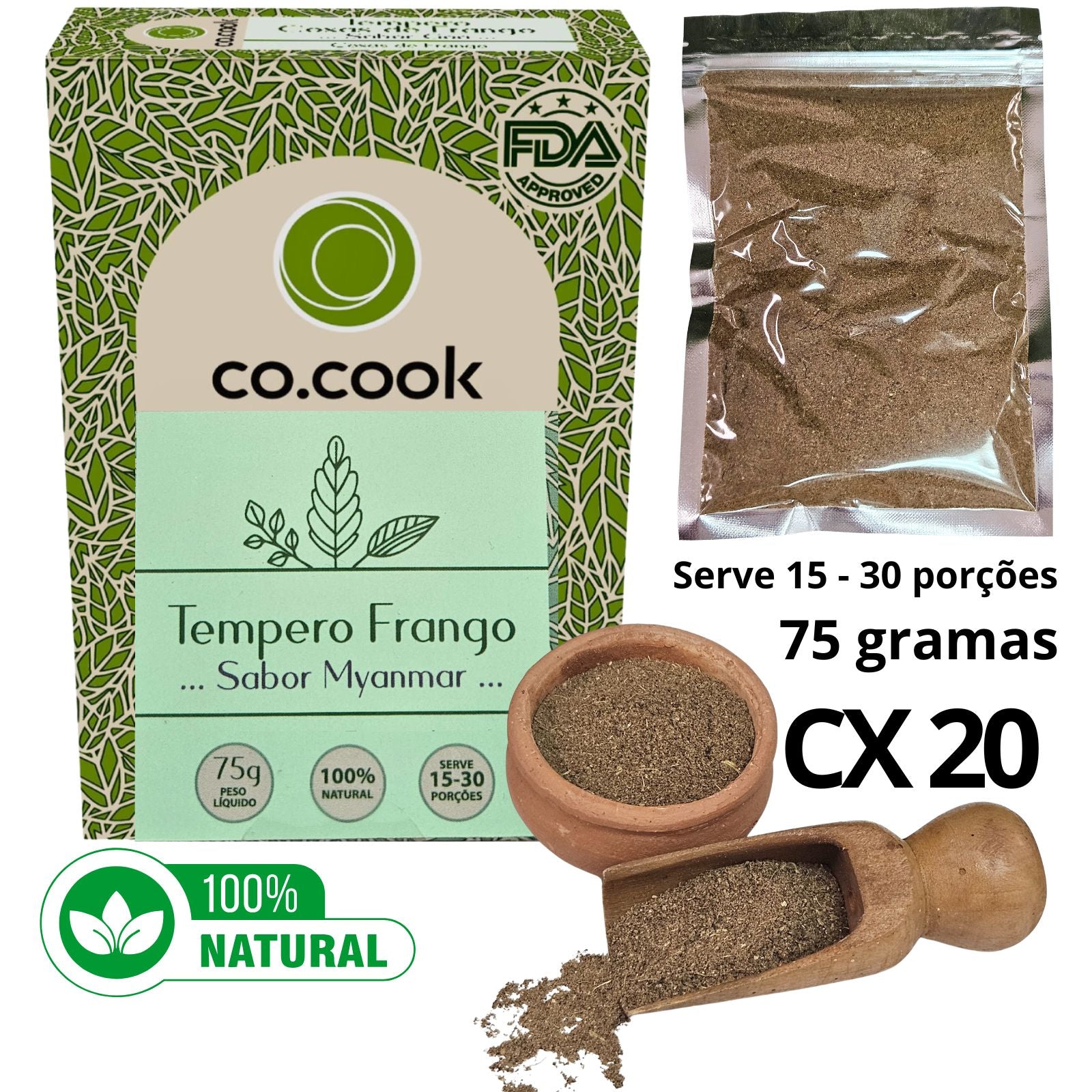Cx 20 Tempero Funcional 100% Natural CoCook Frango Sabor Myanmar 75g (COCX20FRANMY75)