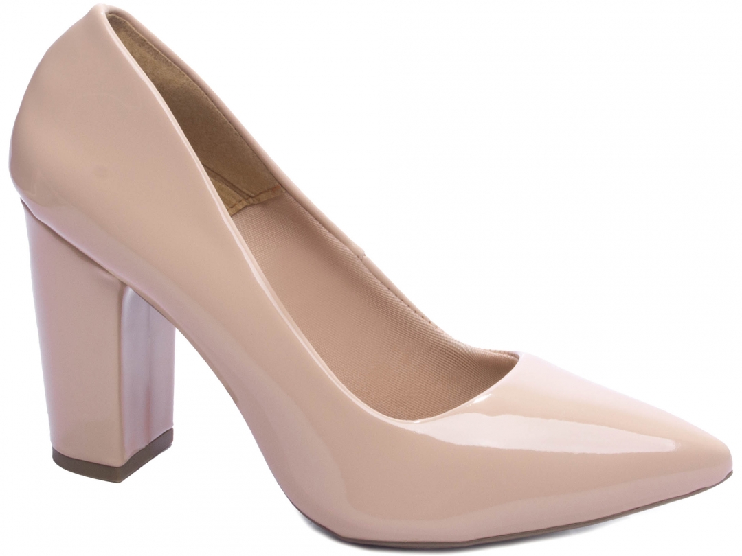 Sapato Scarpin Salto Quadrado Verniz Bege (TCL2025x00B)