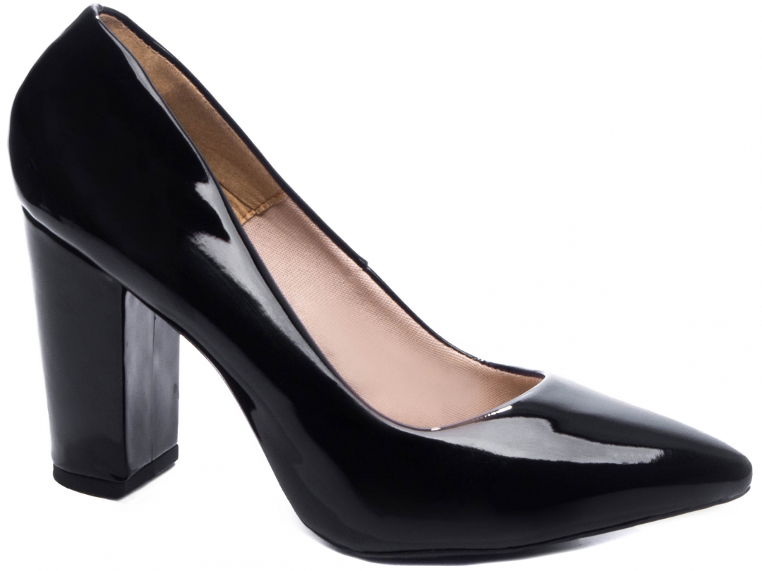 Sapato Scarpin Salto Quadrado Verniz Preto (TCL2025x00A)