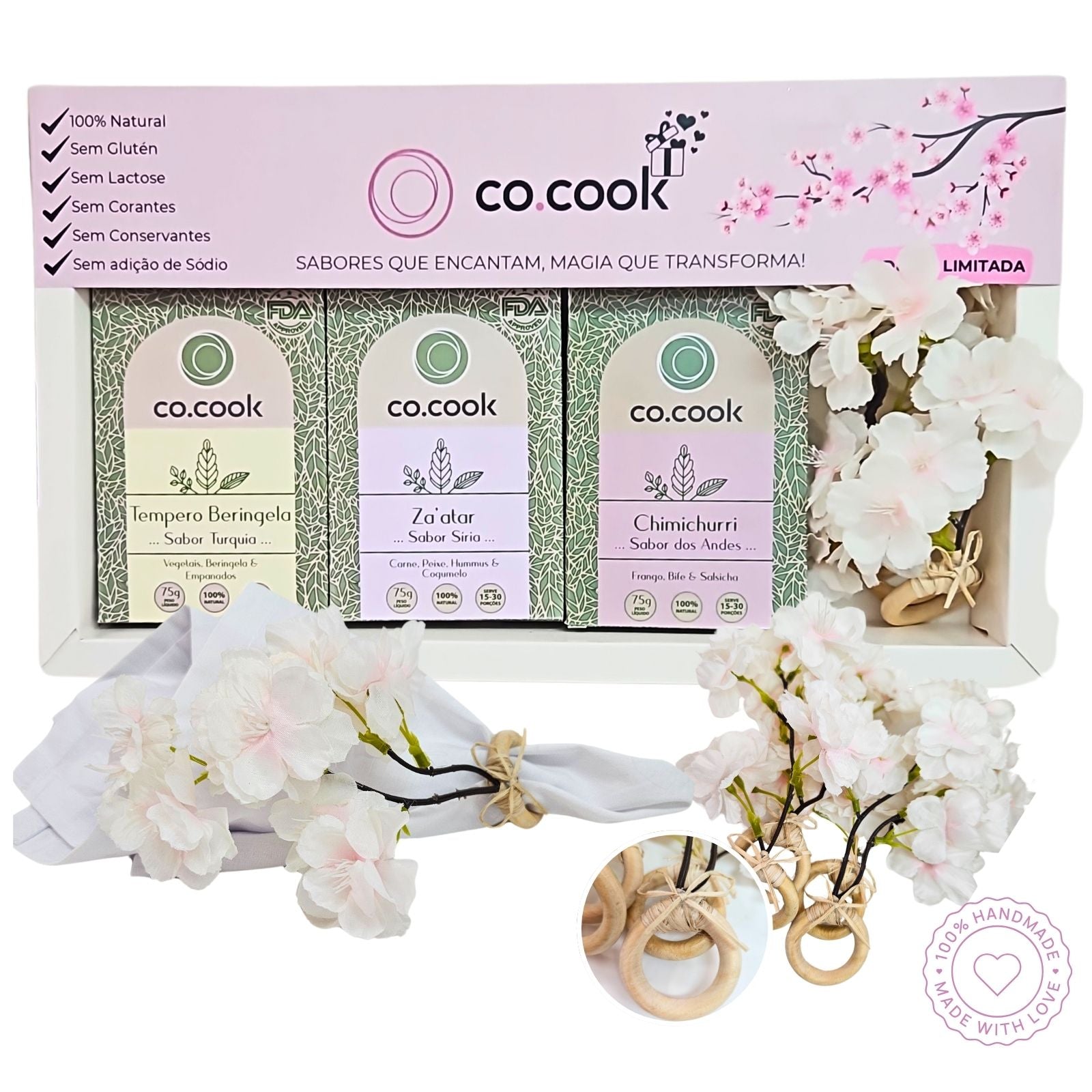 CoCook Kit Presente 3 temperos Frango Za’atar e Chimichurri com 4 Porta Guardanapos Cerejeira (COKCEFZC01)