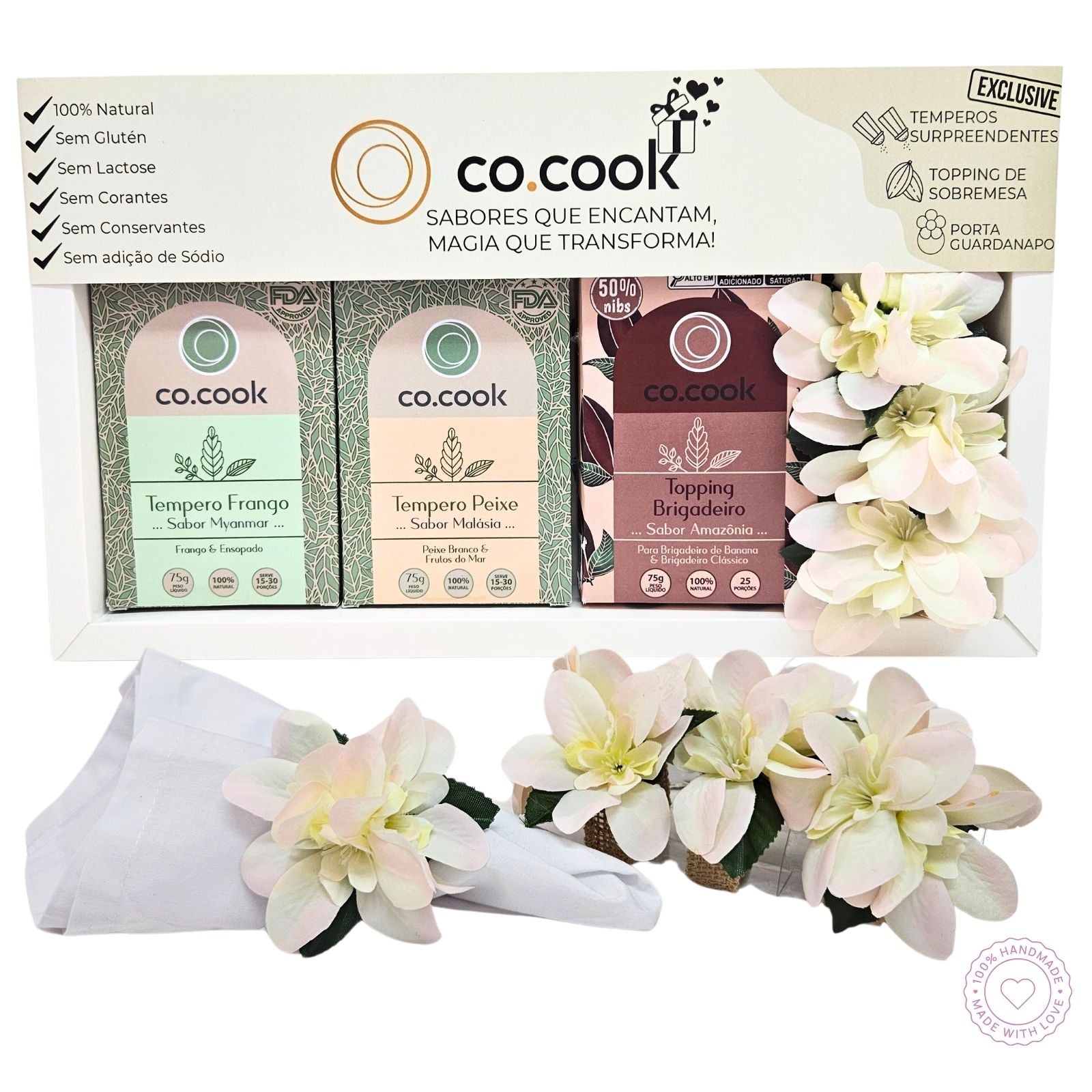 CoCook Kit Presente 2 temperos Frango e Peixe 1 Topping de Brigadeiro sabor Amazônia  4 PG de Guardanapopos (COKLFRPB01)