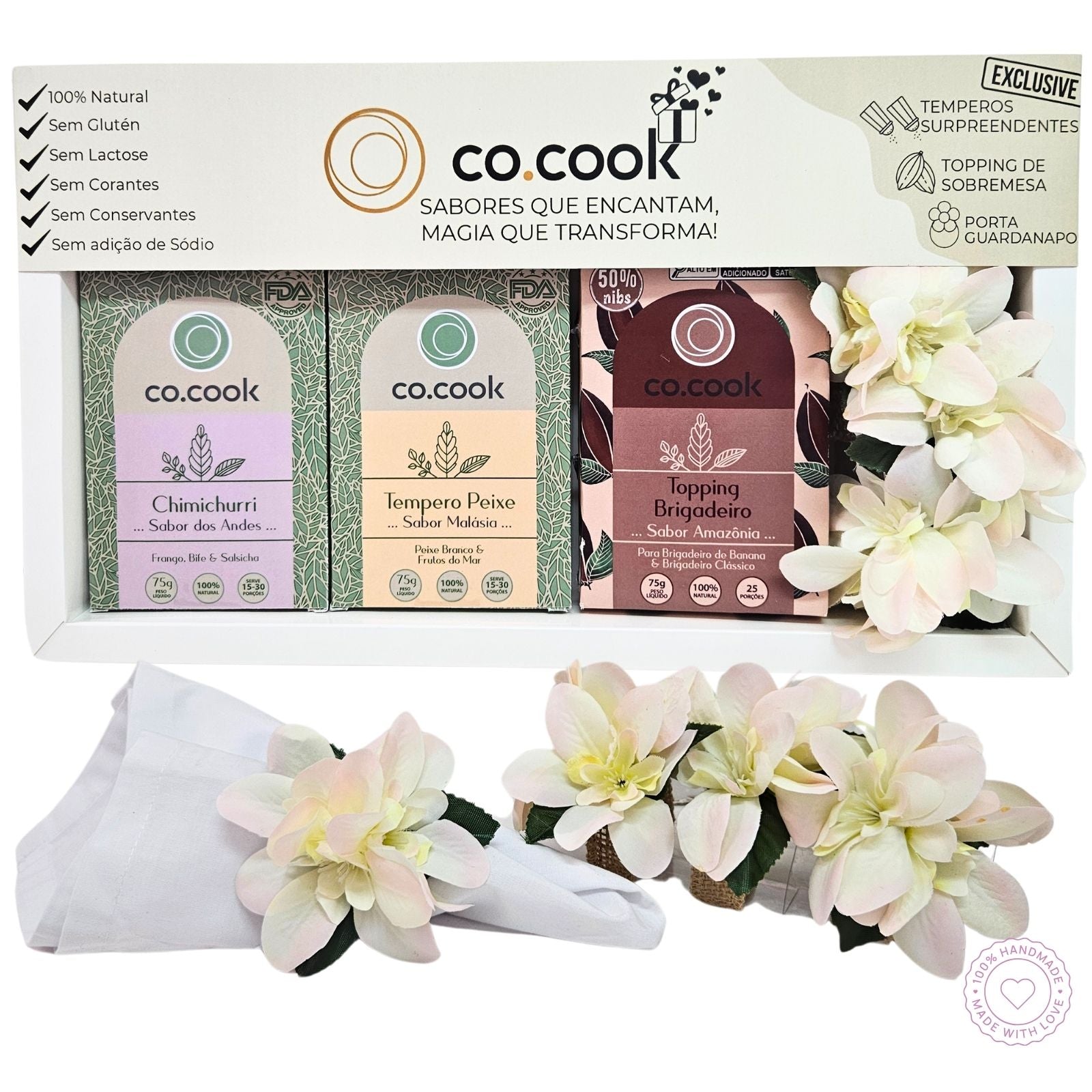 CoCook Kit Presente 2 temperos Chimichurri e Peixe 1 Topping de Brigadeiro sabor Amazônia  4 PG de Guardanapos (COKLCPB01)