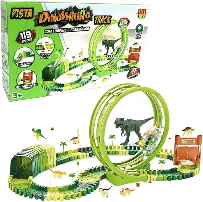 Pista Dinossauro 119 Peças com Looping e Luz Verde (149542)