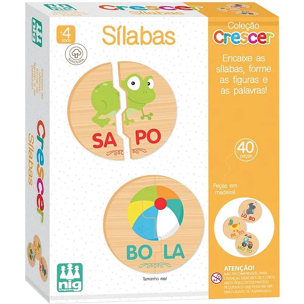 Sílabas em Madeira Brinquedo Educativo 40 Peças – NIG (042583)