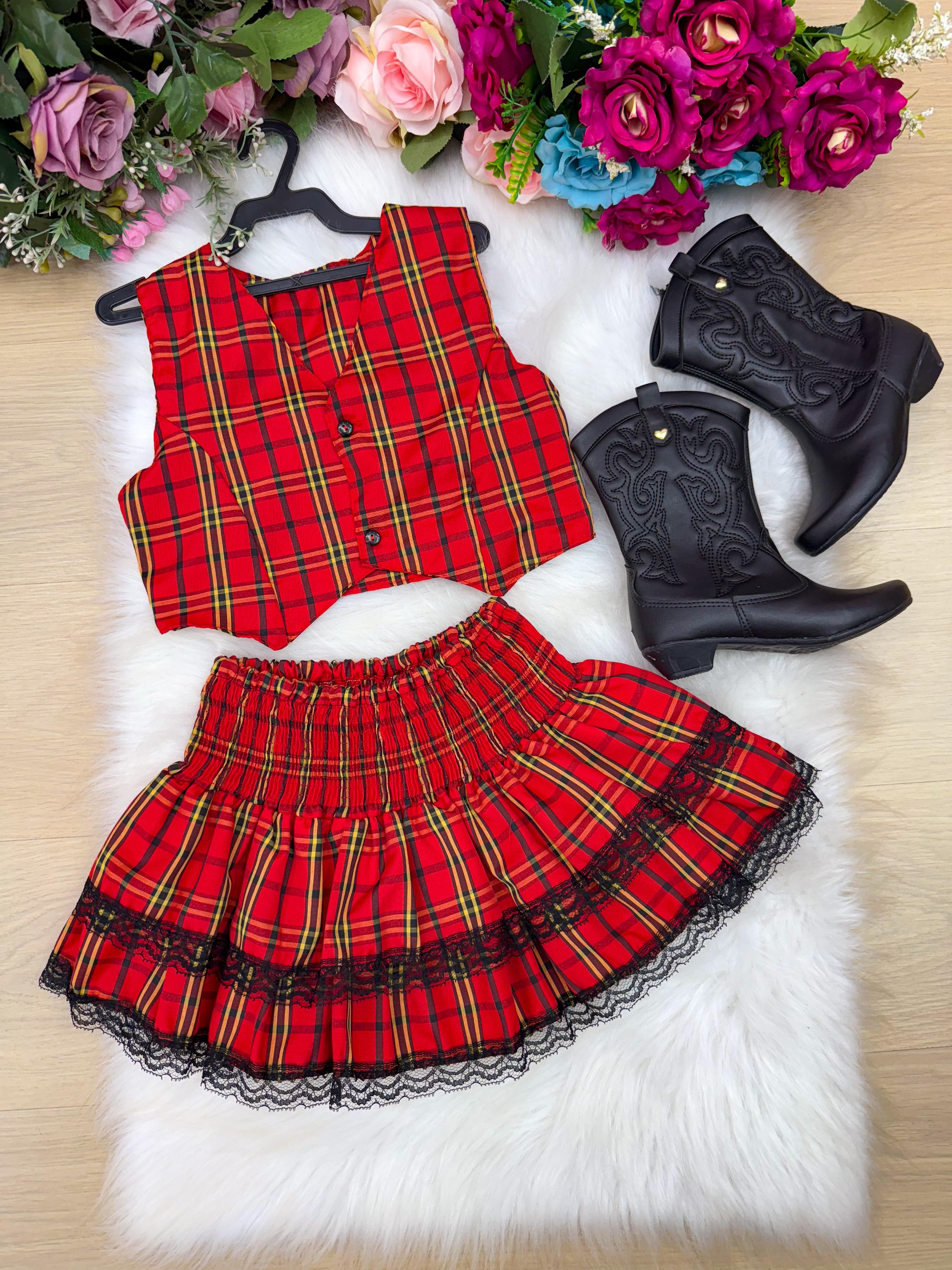 Conjunto Junino Miss Cherry Melissa Xadrez Vermelho (CNJTJNNMCHRMLXDVMR)