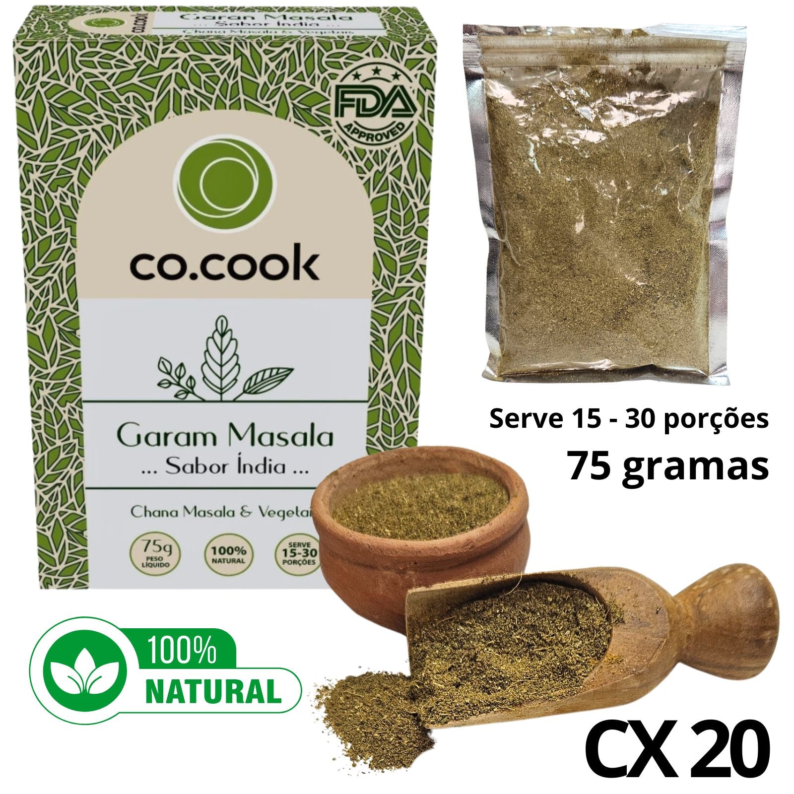 CoCook CX 20 Pack Tempero 100% Natural Garam Masala 75g (COCX20GAR75)