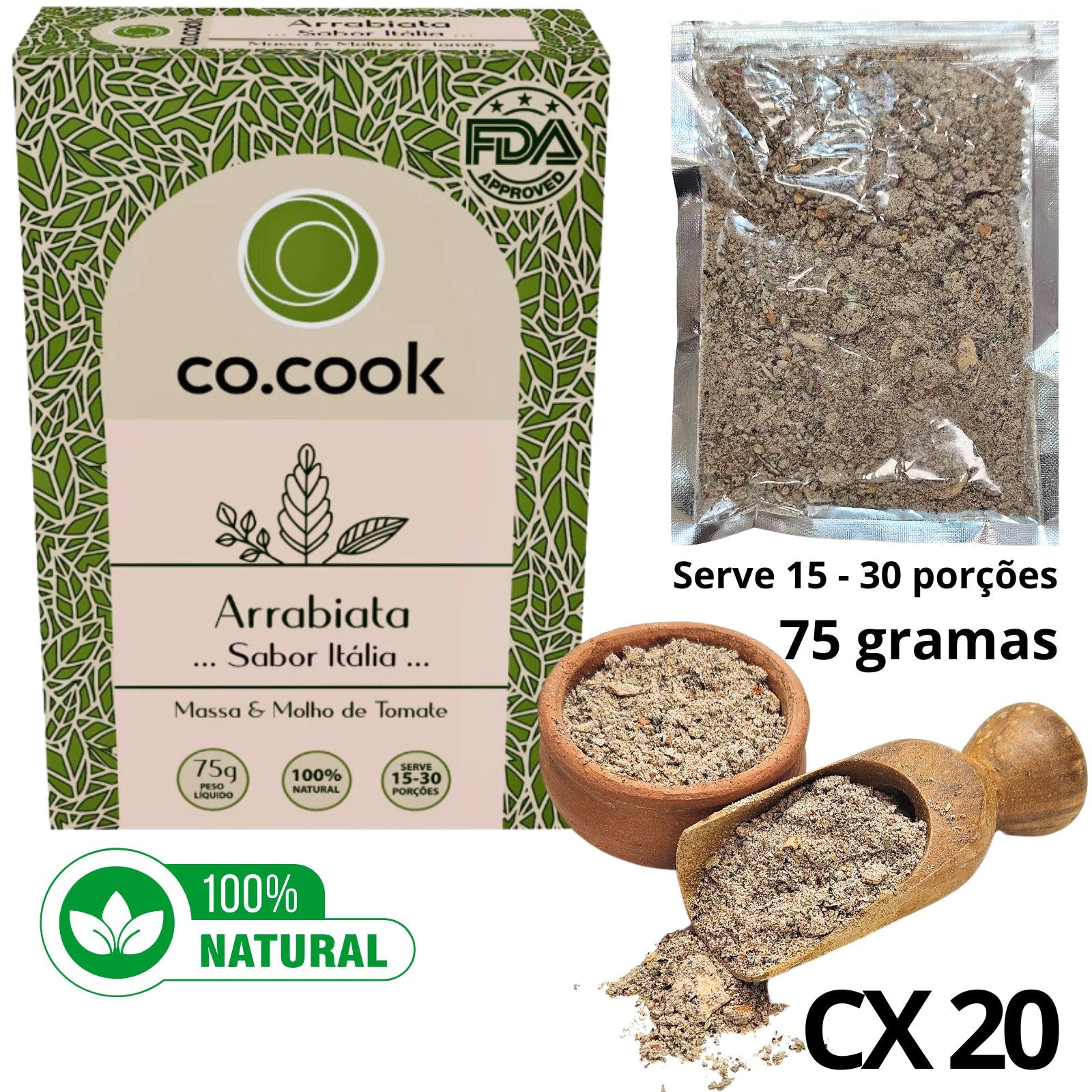 CoCook Caixa 20 Pack Especiaria Natural Tempero Arrabiata Sabor Itália 75g (COCX20ARRIT75)