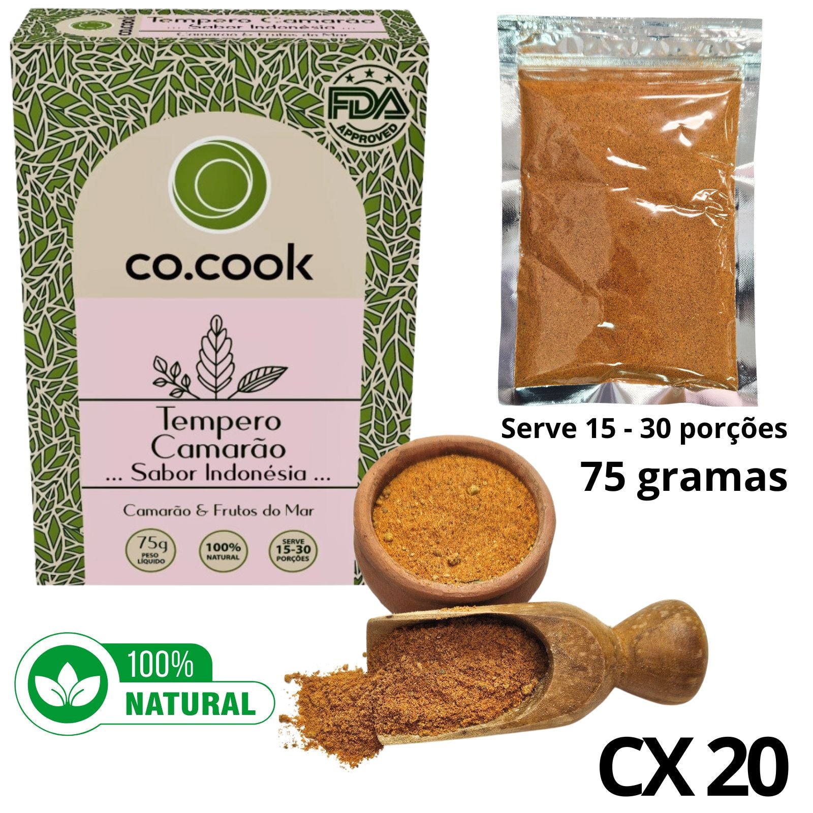 Cx 20 Tempero Funcional 100% Natural CoCook Camarão Sabor Indonésia 75g (COCX20CAMI75)