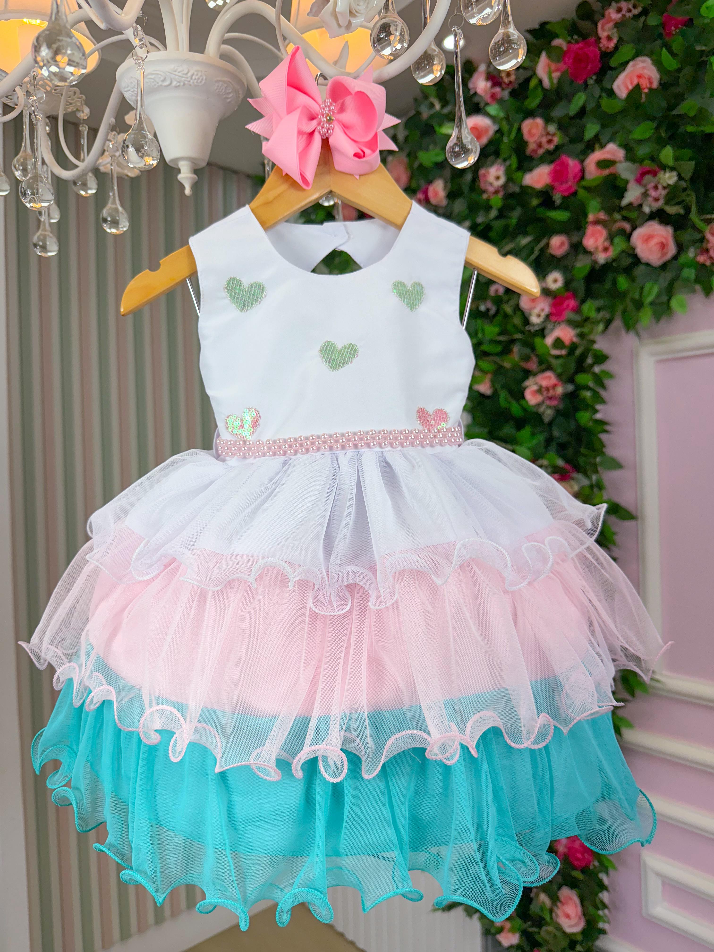 Vestido Vila Lele Bebe Lolo Saia Verde e Rosa (VESTVLLELSIAVRDRS)